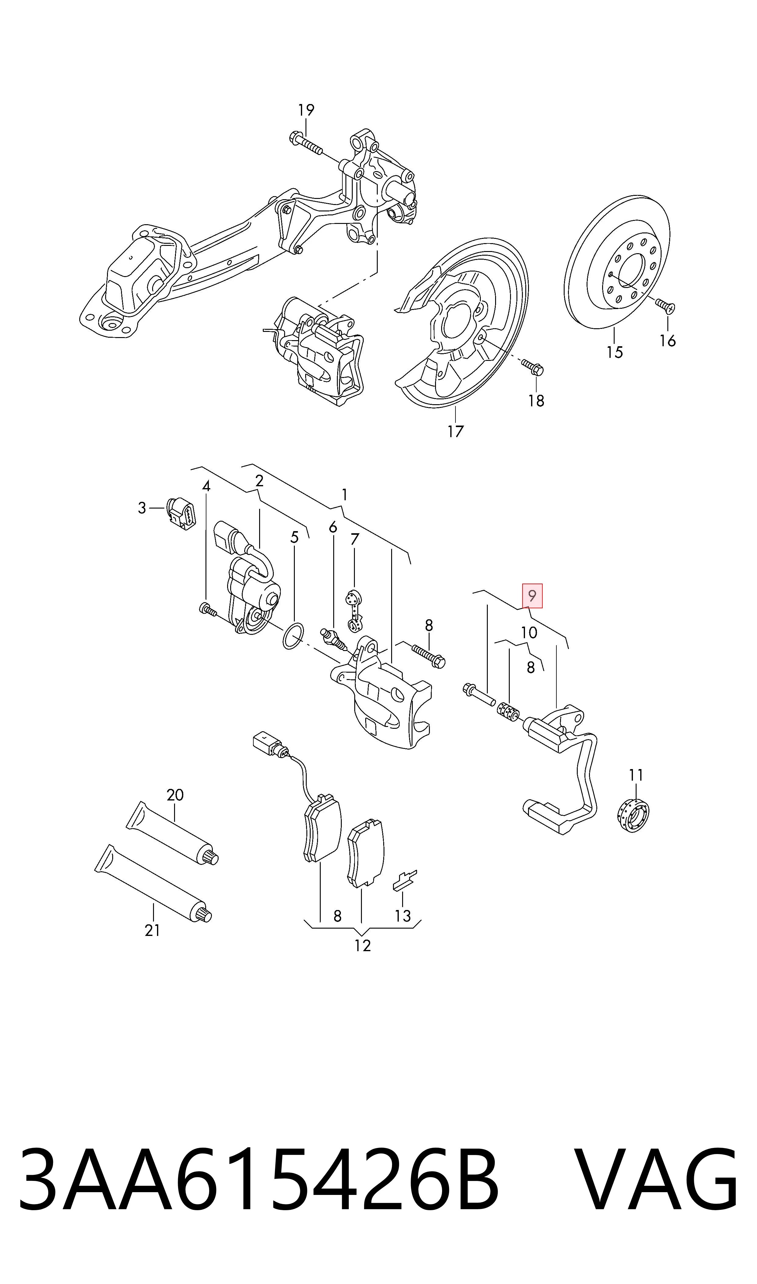 3AA615426B VAG Soporte de la pinza de freno trasera