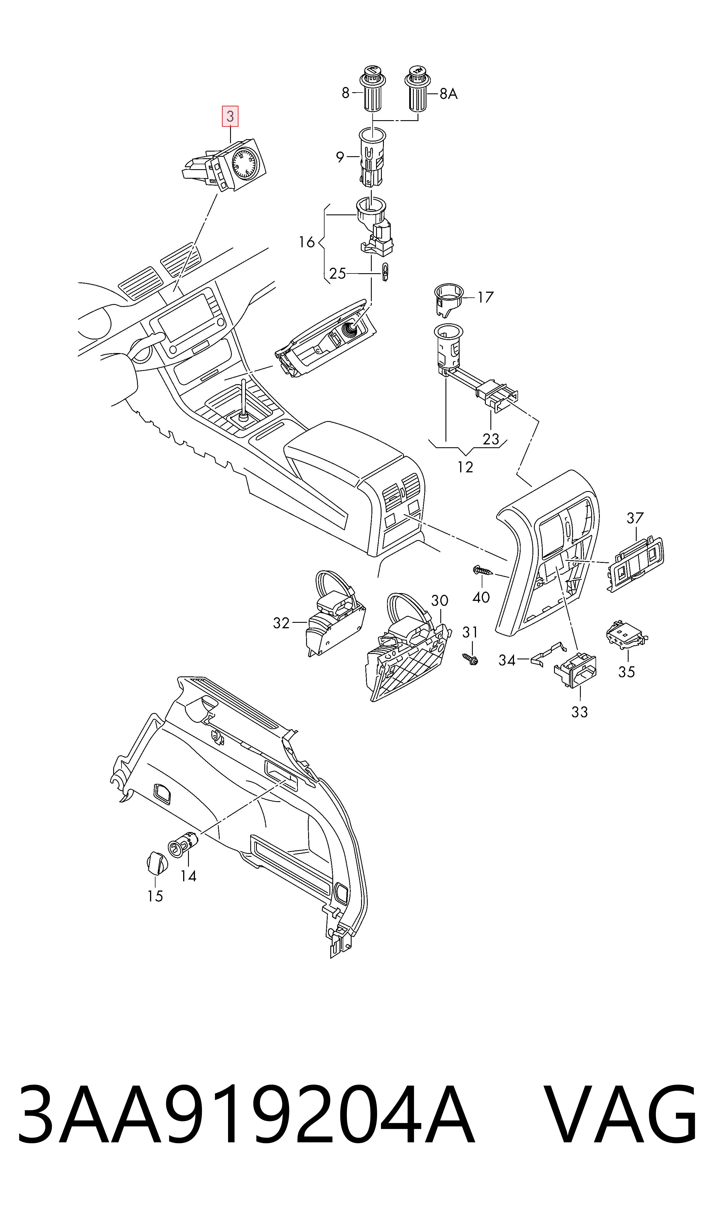 3AA919204A VAG Reloj interior