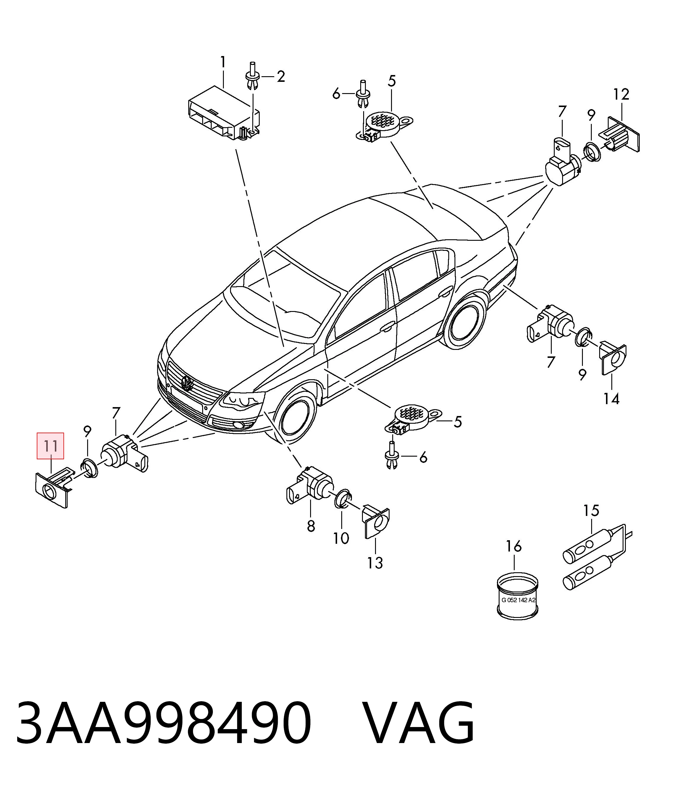 3AA998490 VAG Juego de soportes para sensor de estacionamiento delantero