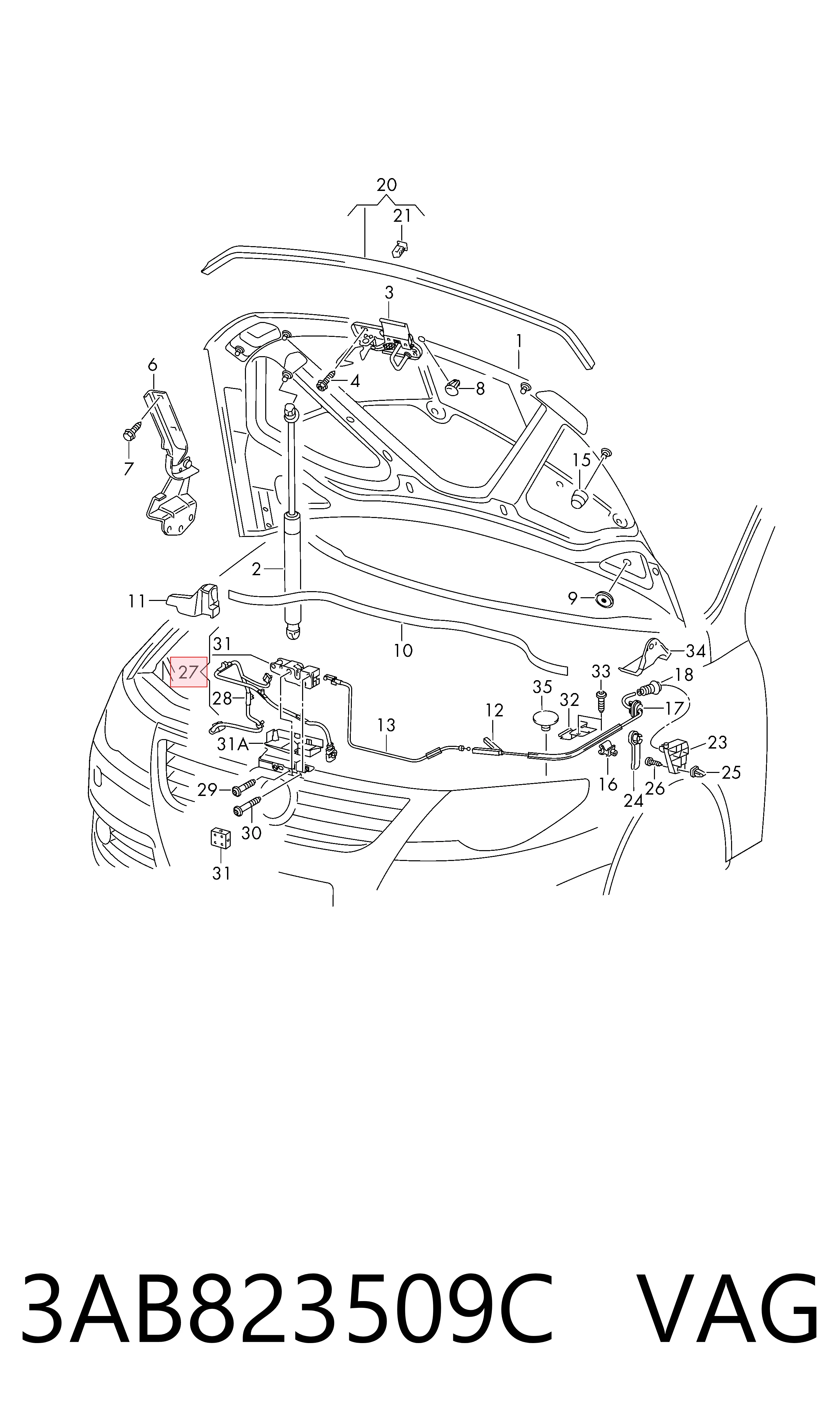 3AB823509C VAG Cerradura de Capot