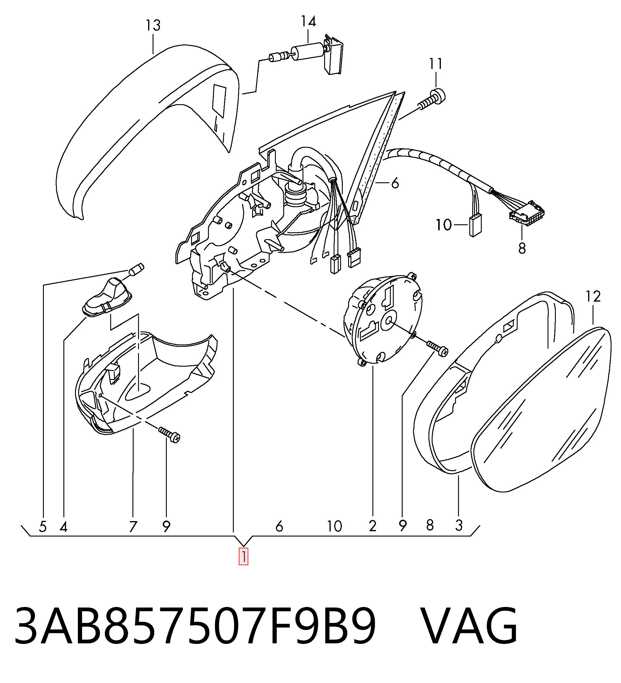 Espejo izquierdo VAG 3AB857507F9B9 precio, desde 122,32 EUR