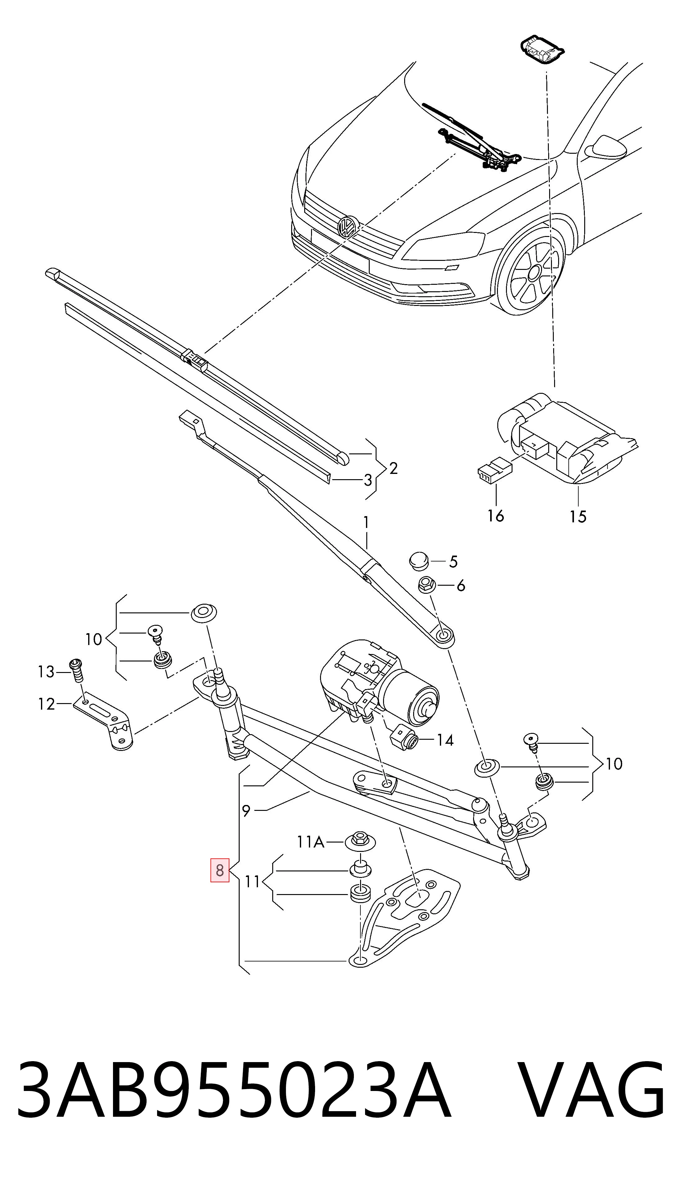 3AB955023A VAG Varillaje de limpiaparabrisas
