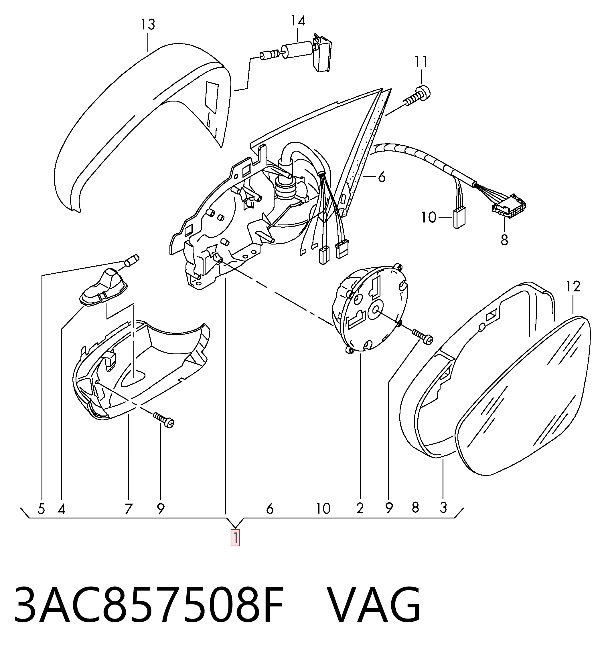 3AC857508F VAG Espejo derecho