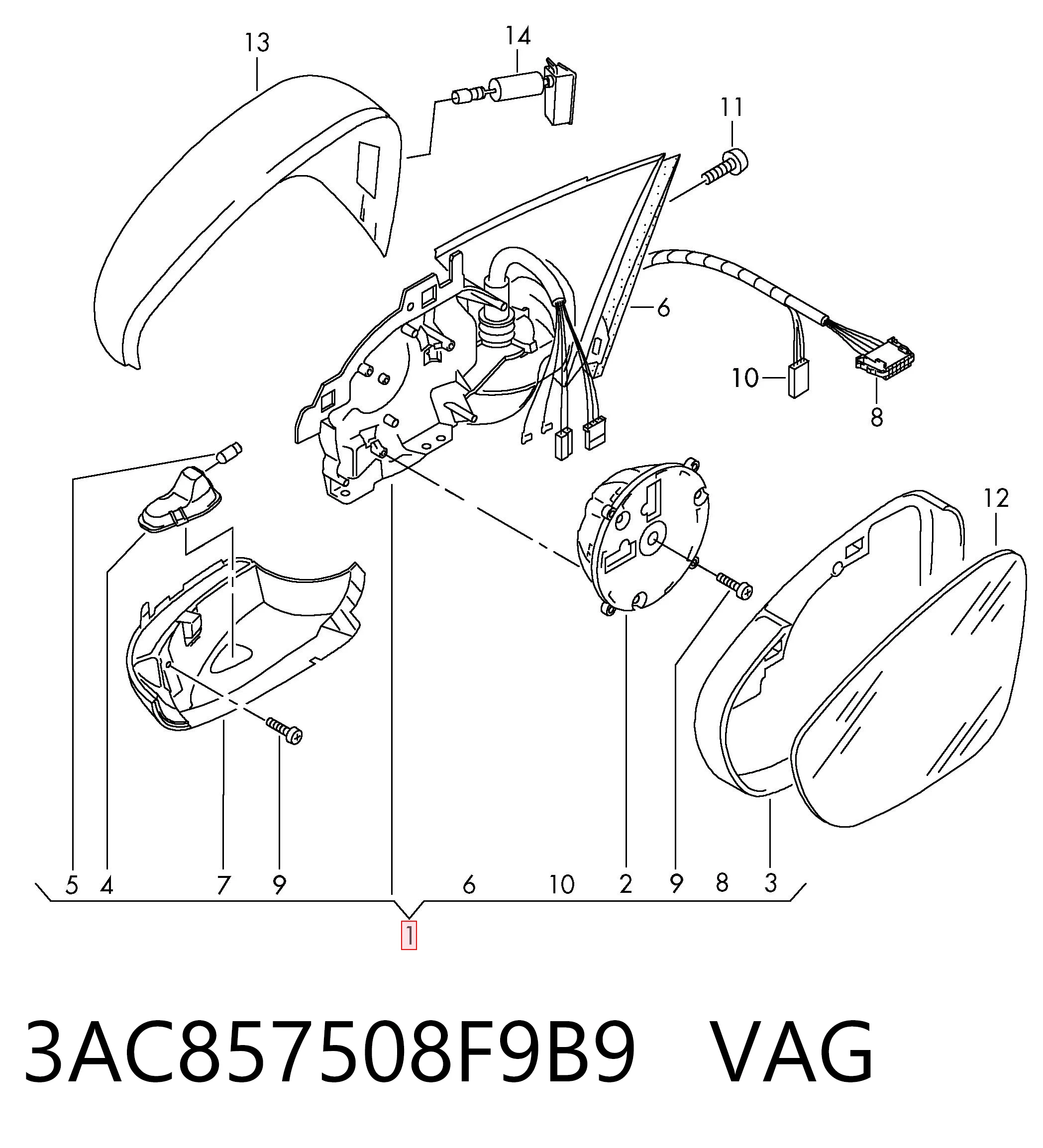 Espejo retrovisor derecho VAG 3AC857508F9B9 precio, desde 115,71 EUR