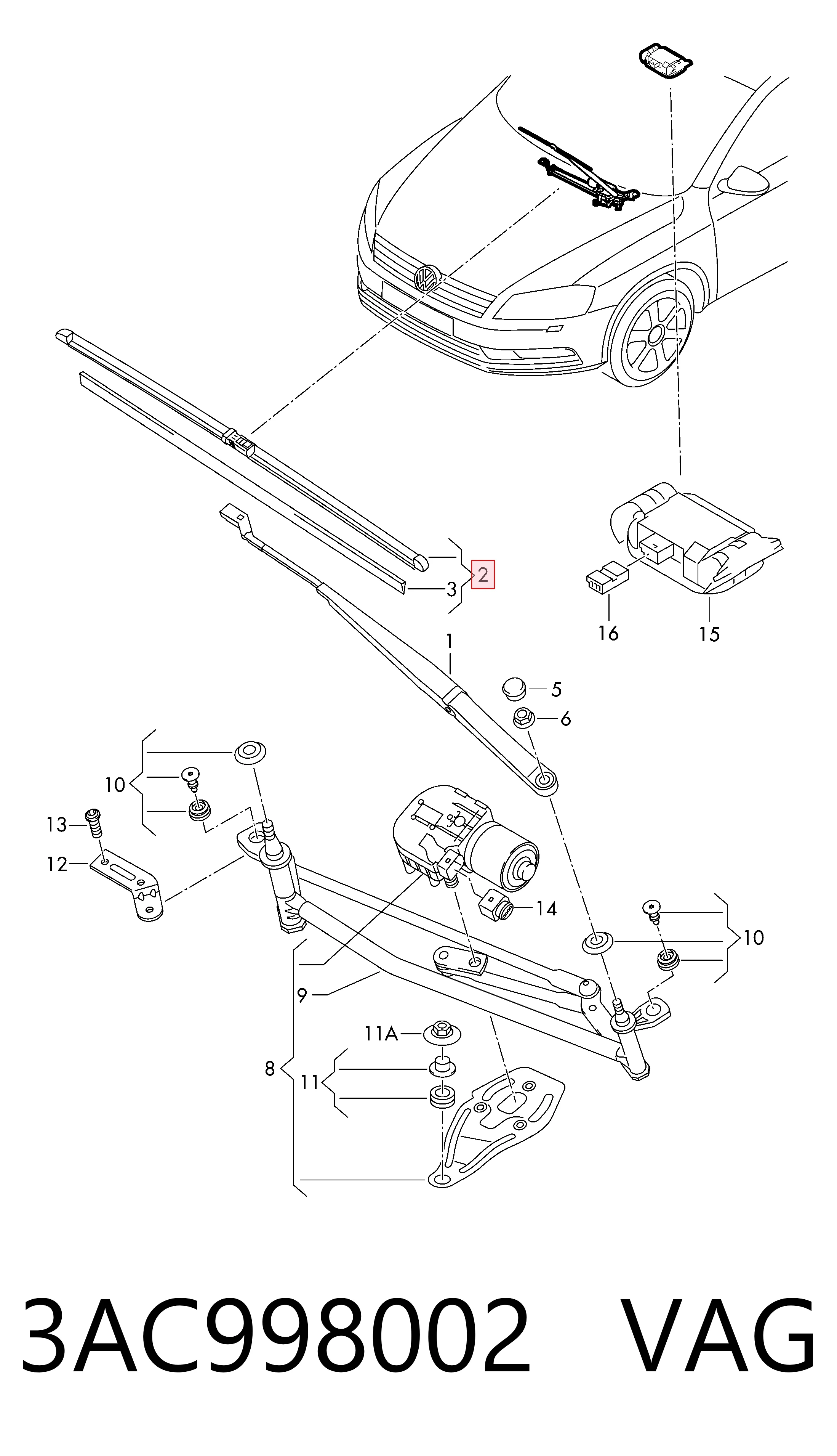 Escobilla del limpiaparabrisas del lado del conductor para Tesla Model 3 5YJ3