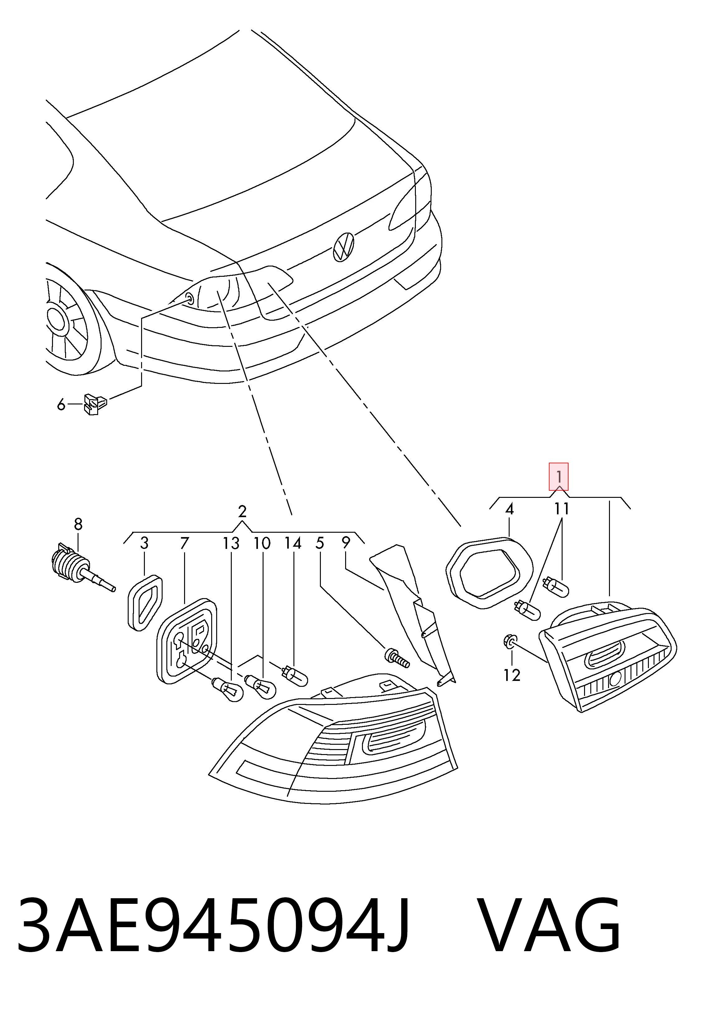 3AE945094J VAG Piloto trasero interior derecho