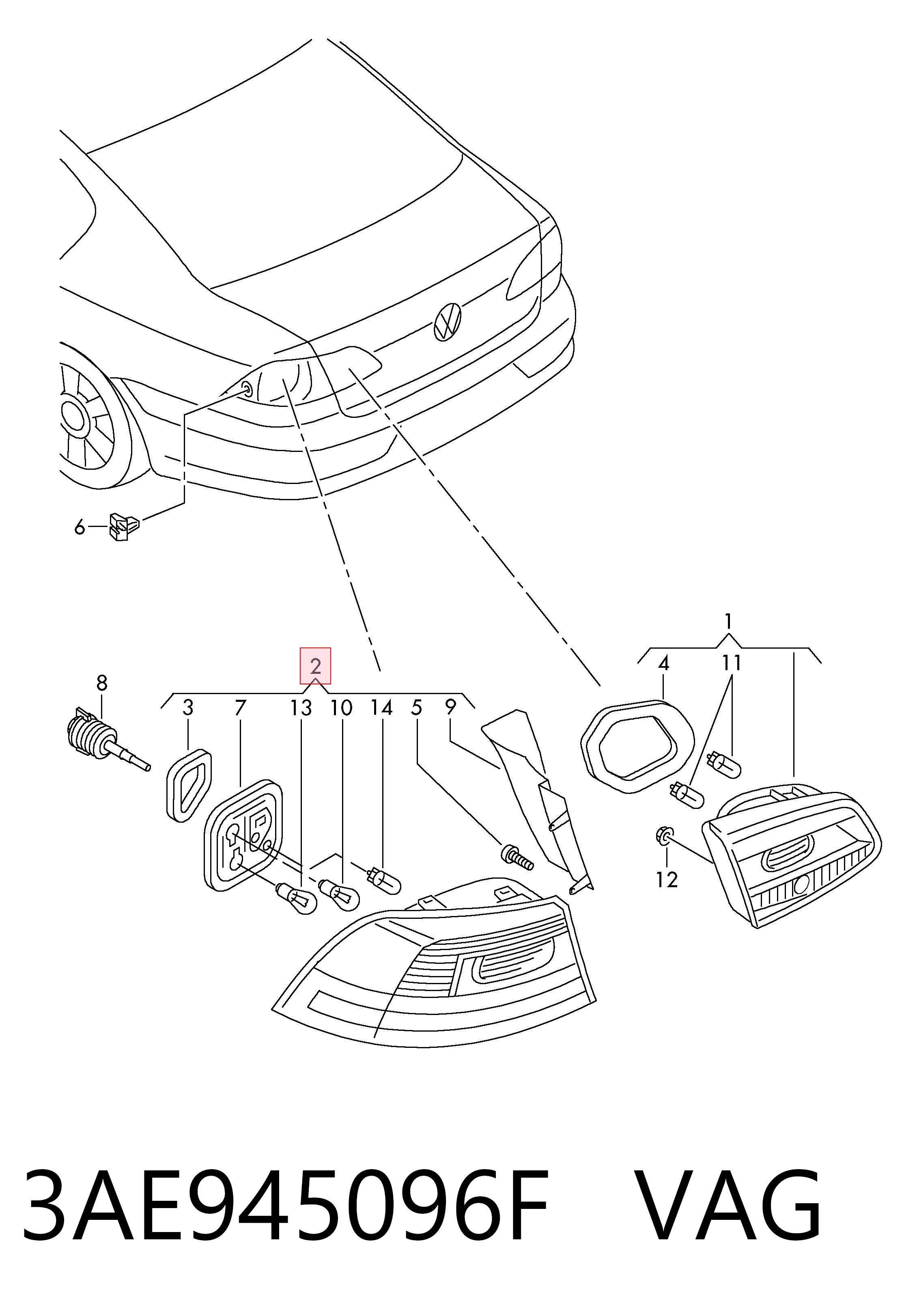 3AE945096F VAG Piloto trasero exterior derecho