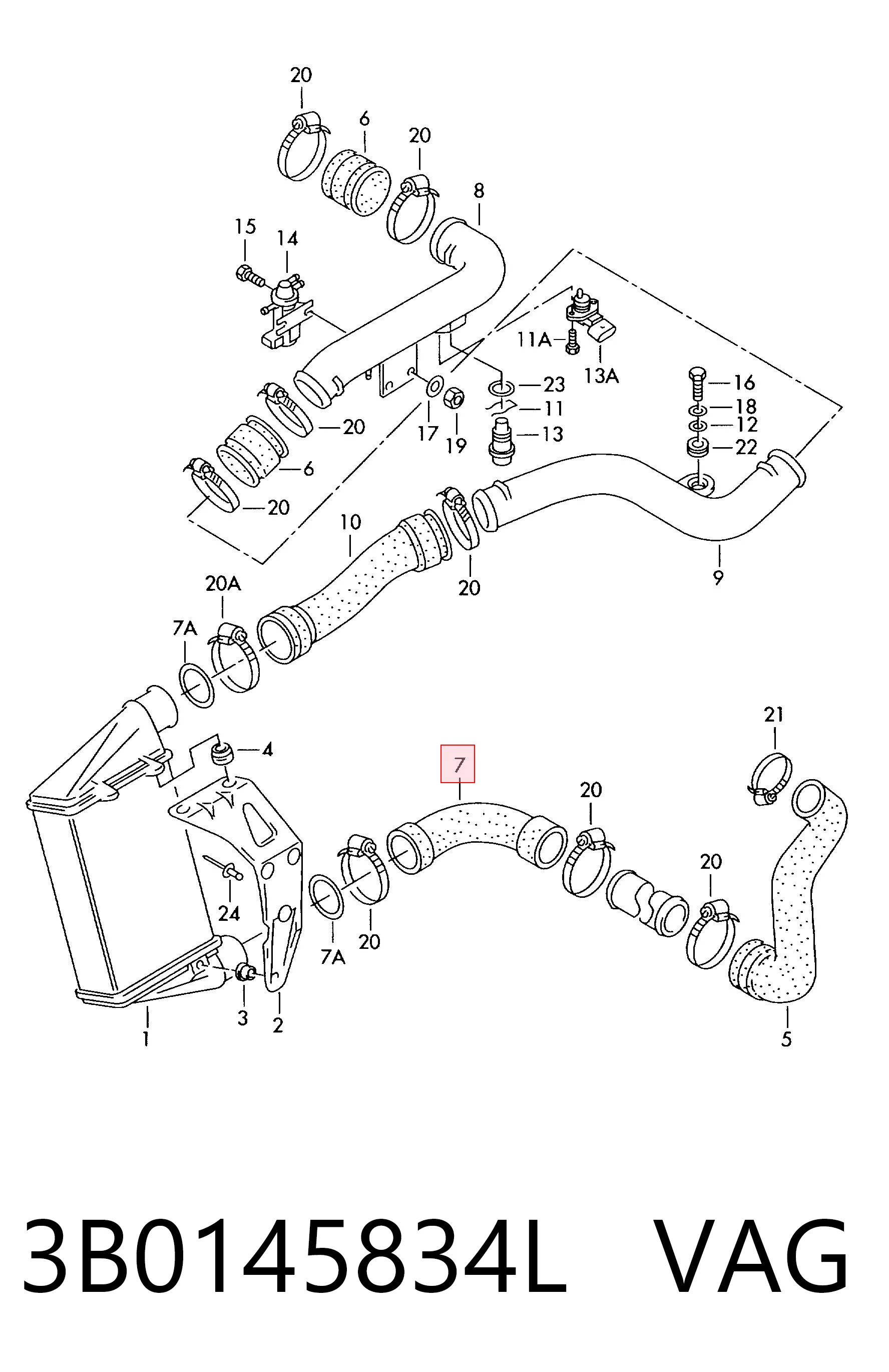 3B0145834L VAG Manguera del intercooler