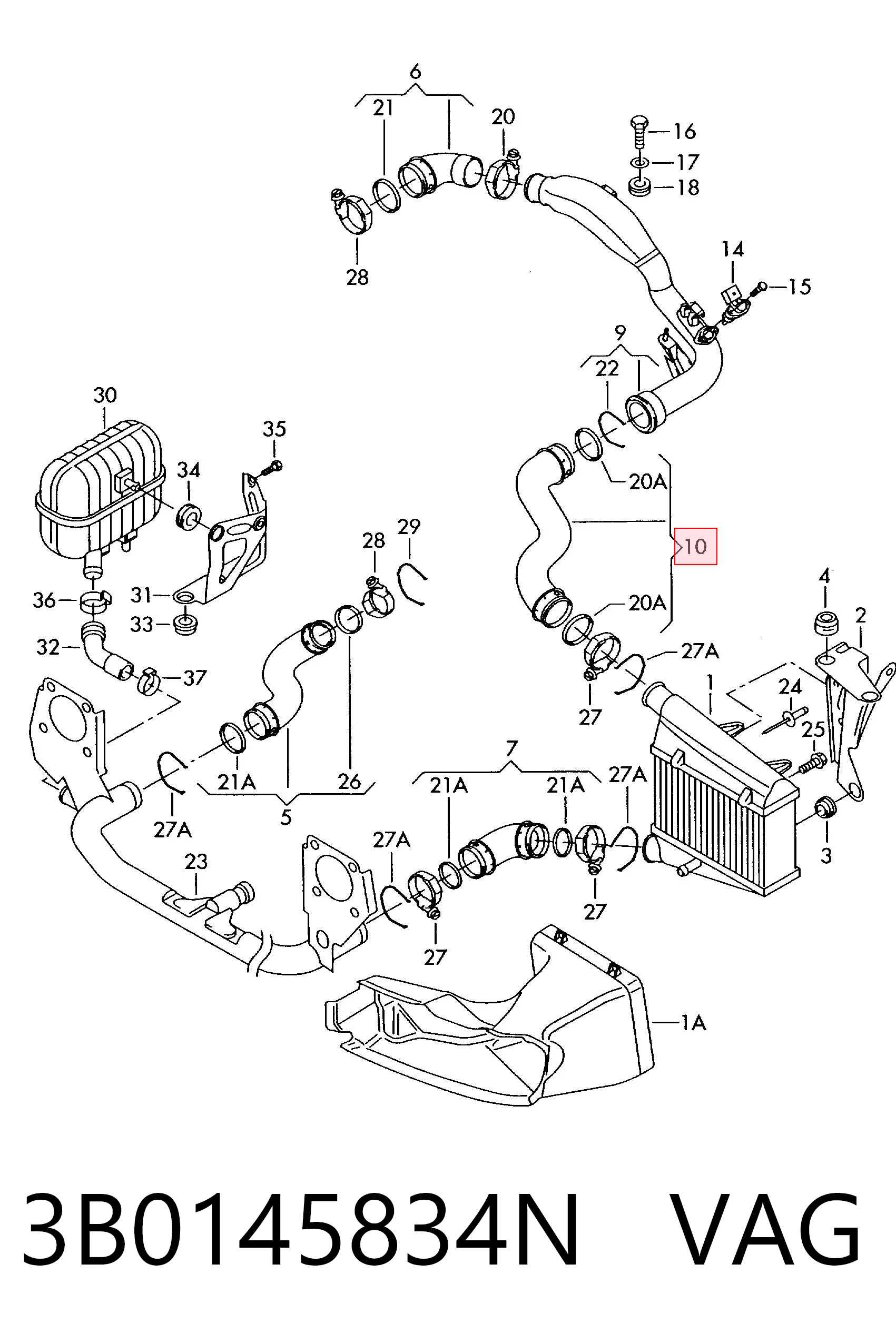 3B0145834N VAG Manguera del intercooler