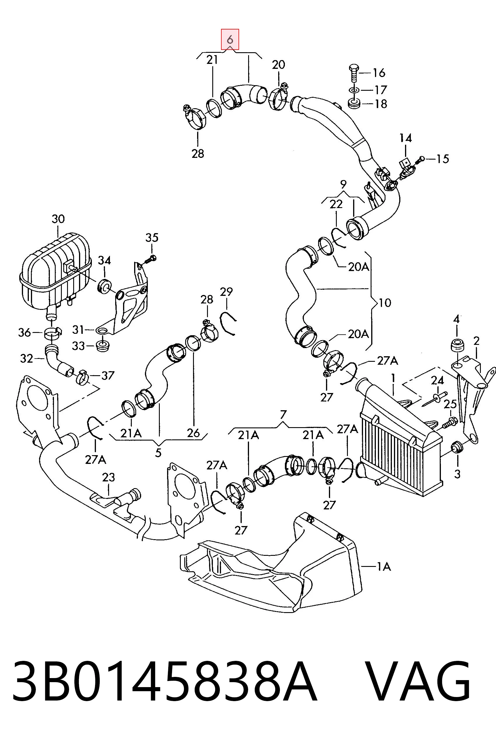 3B0145838A VAG Manguera del intercooler