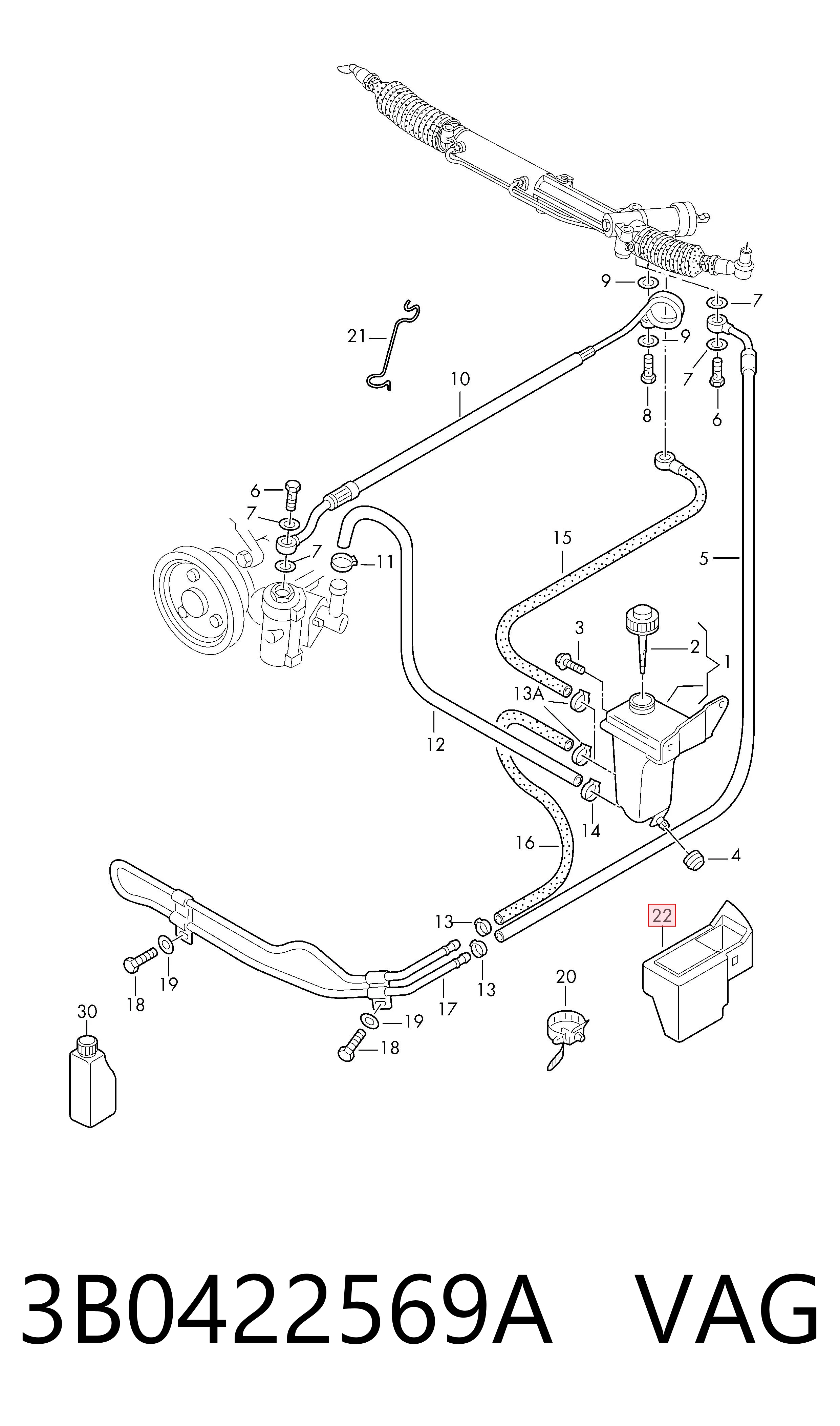 3B0422569A VAG Tapa del depósito de la bomba de dirección asistida