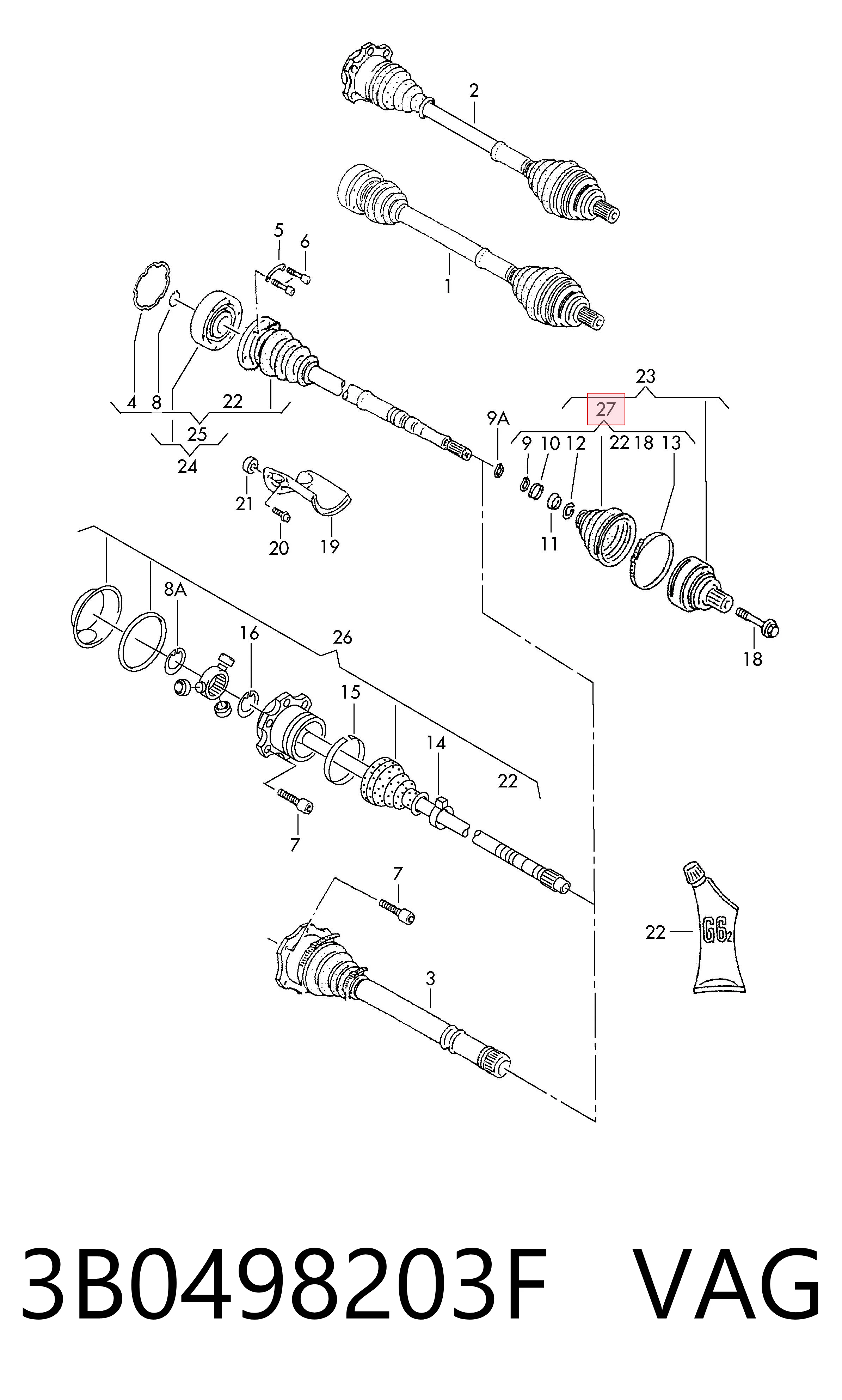 3B0498203F VAG Fuelle transmisión delantero exterior