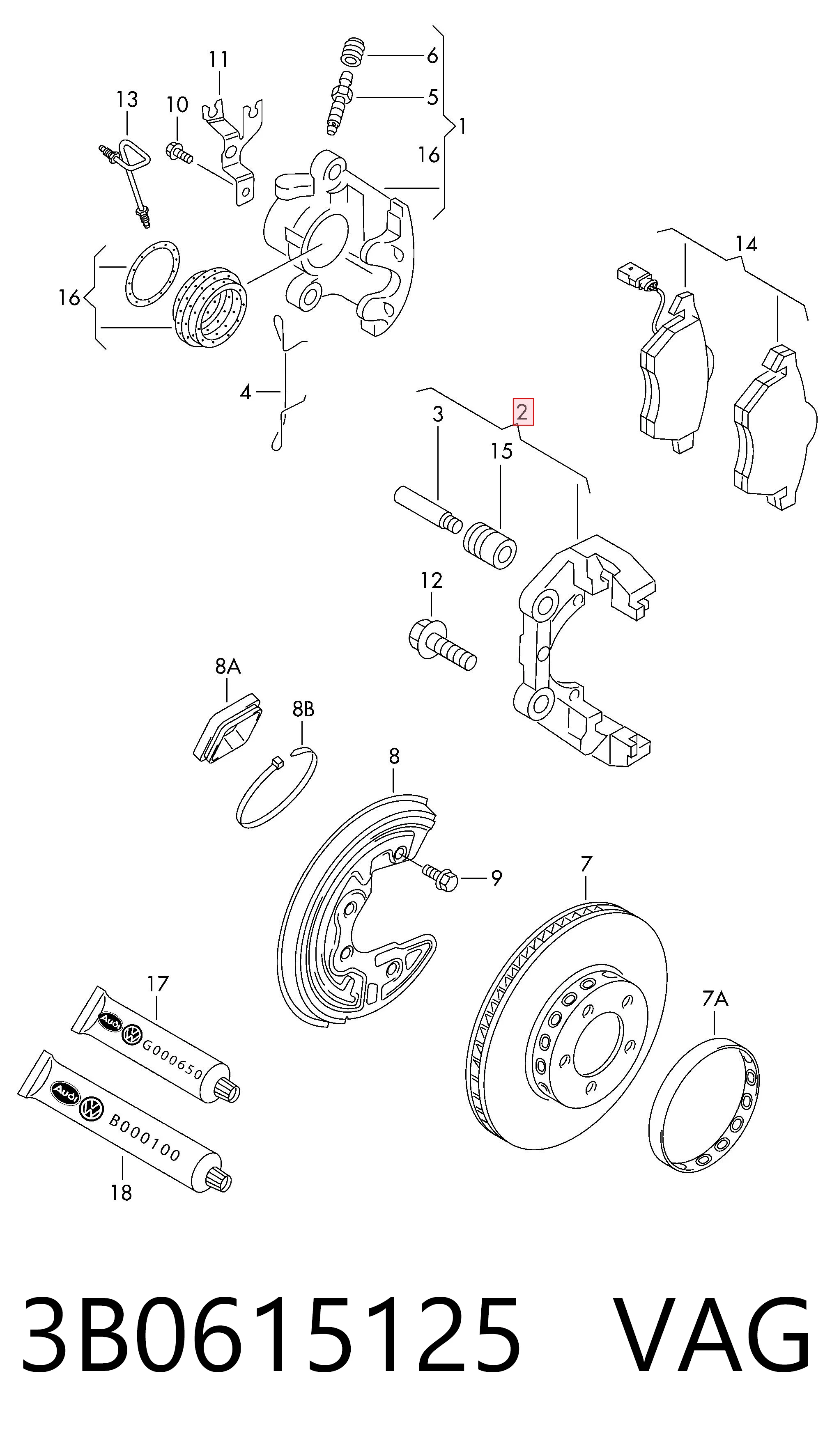 3B0615125 VAG Soporte, pinza de freno delantera