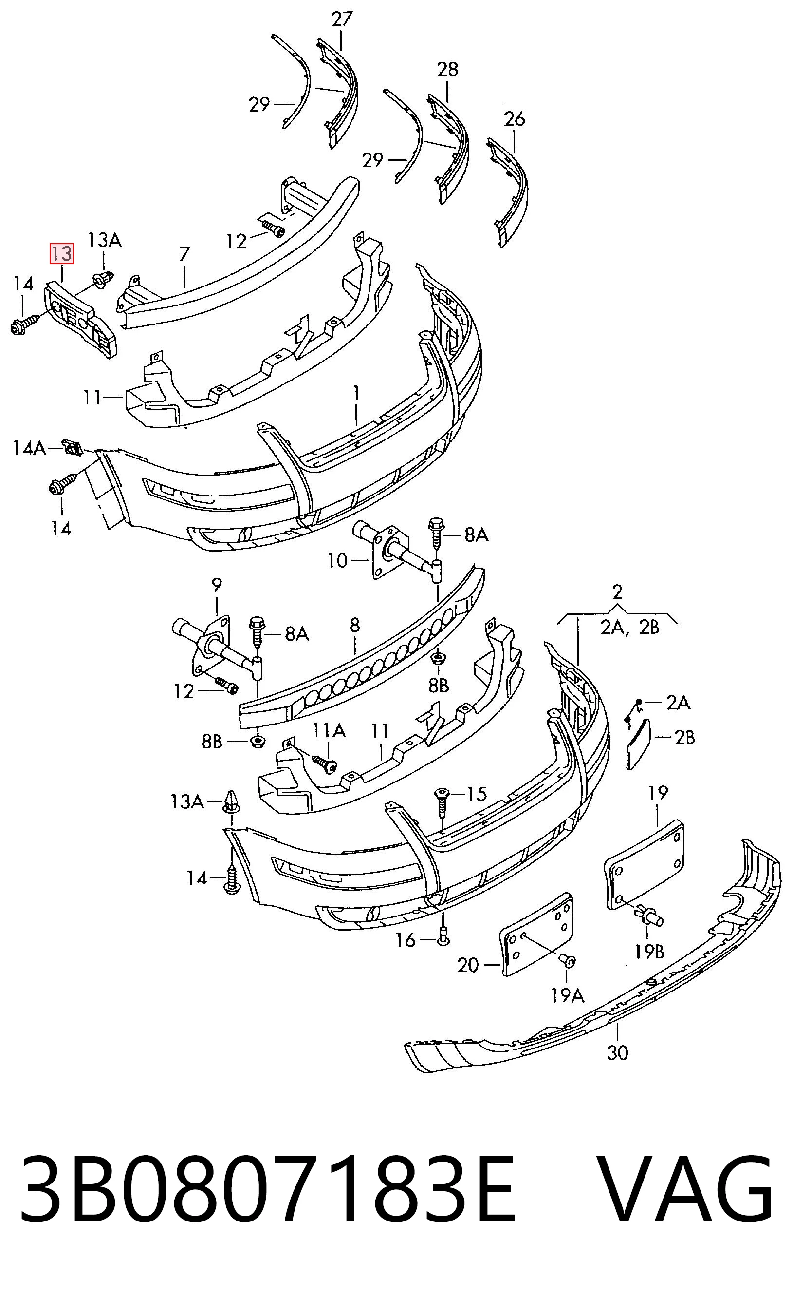 3B0807183E VAG Soporte de parachoques delantero izquierdo