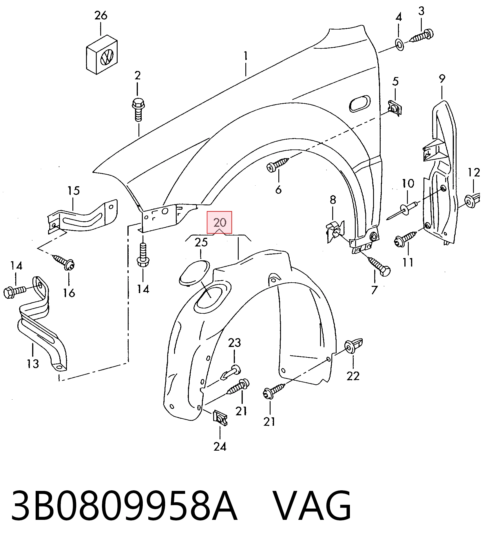 3B0809958A VAG Paso rueda delantero derecho