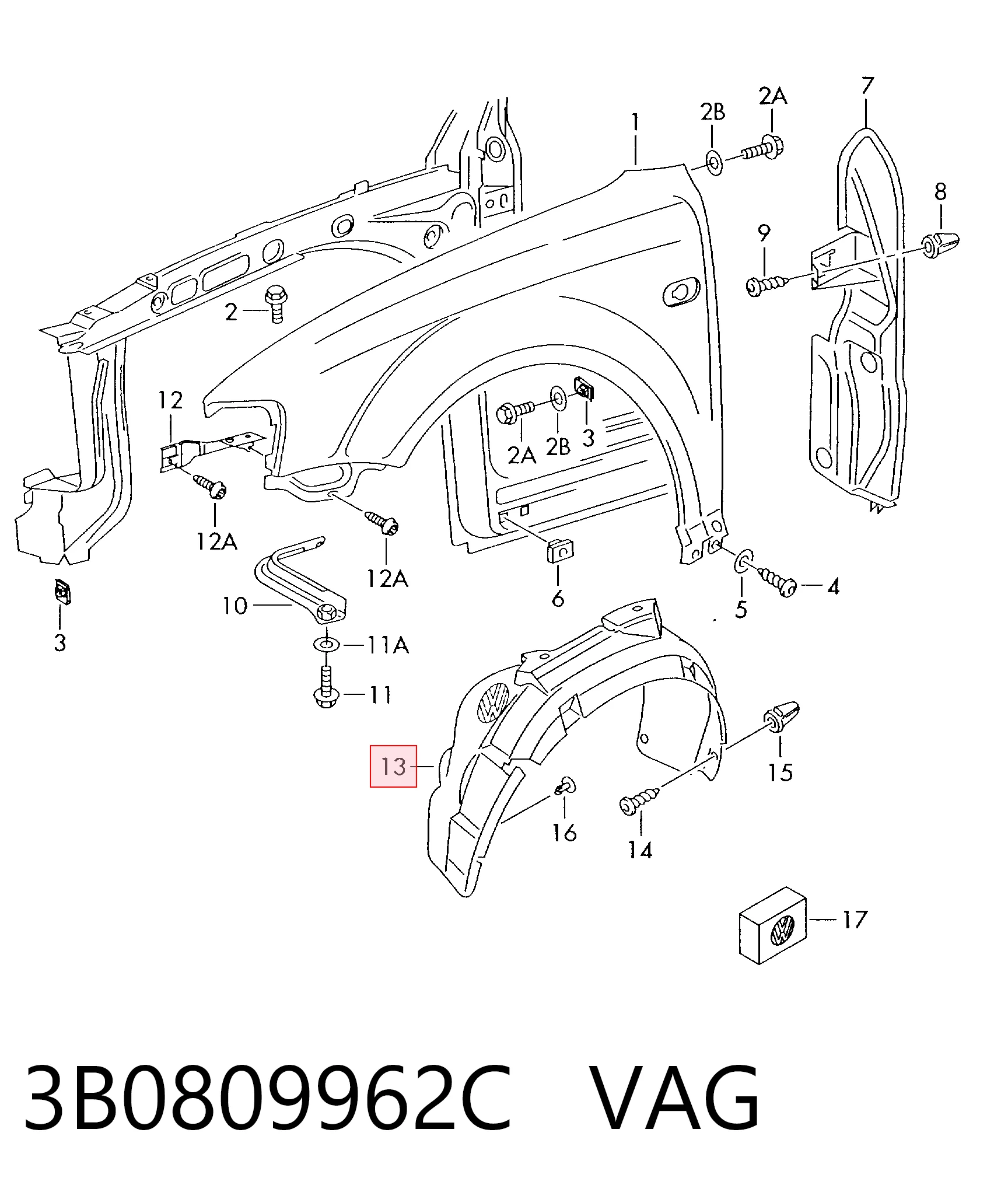 Guardabarros interior derecho, aleta delantera Volkswagen Passat B5 sedán (3B3) (2000 - 2005) precio, desde 27,20 EUR