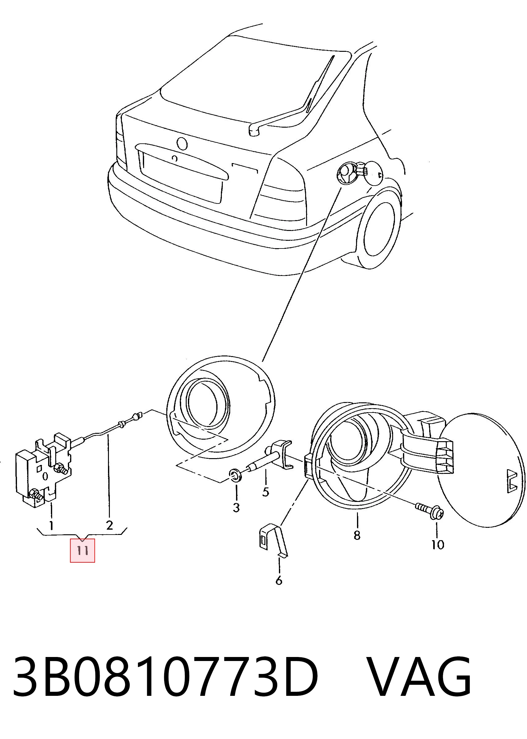 3B0810773D VAG Motor apertura de tapa combustible
