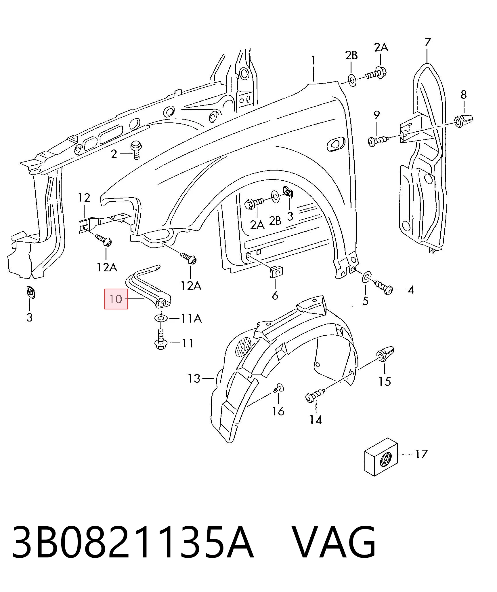 3B0821135A VAG Soporte delantero izquierdo para aleta delantera