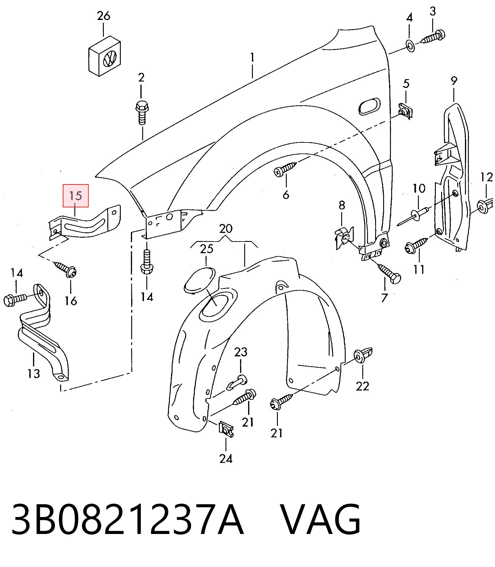 3B0821237A VAG Soporte delantero izquierdo para aleta delantera