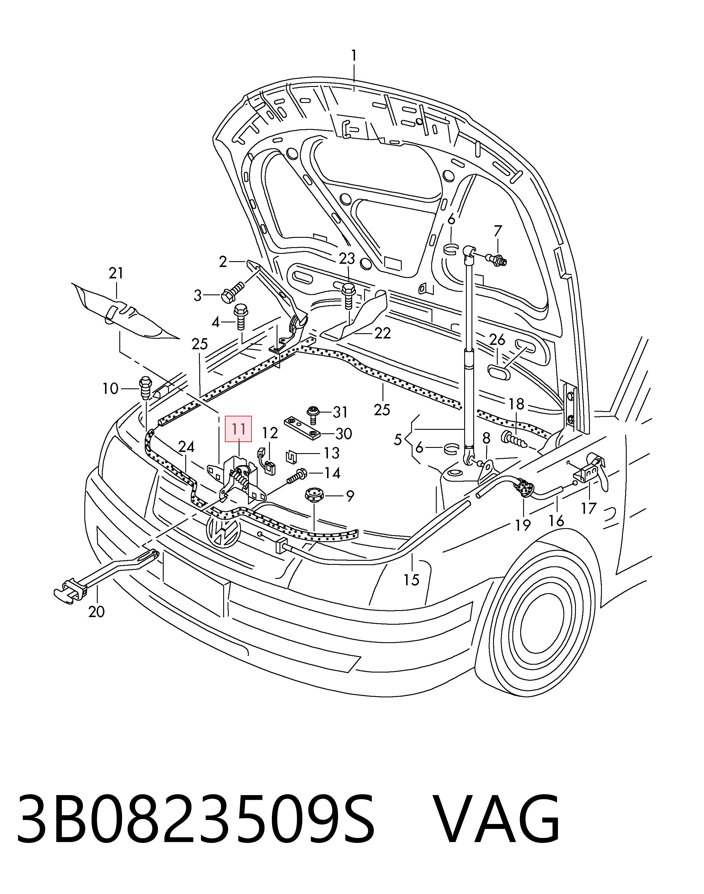Cerradura del capó de motor Volkswagen Passat  (3B3)
