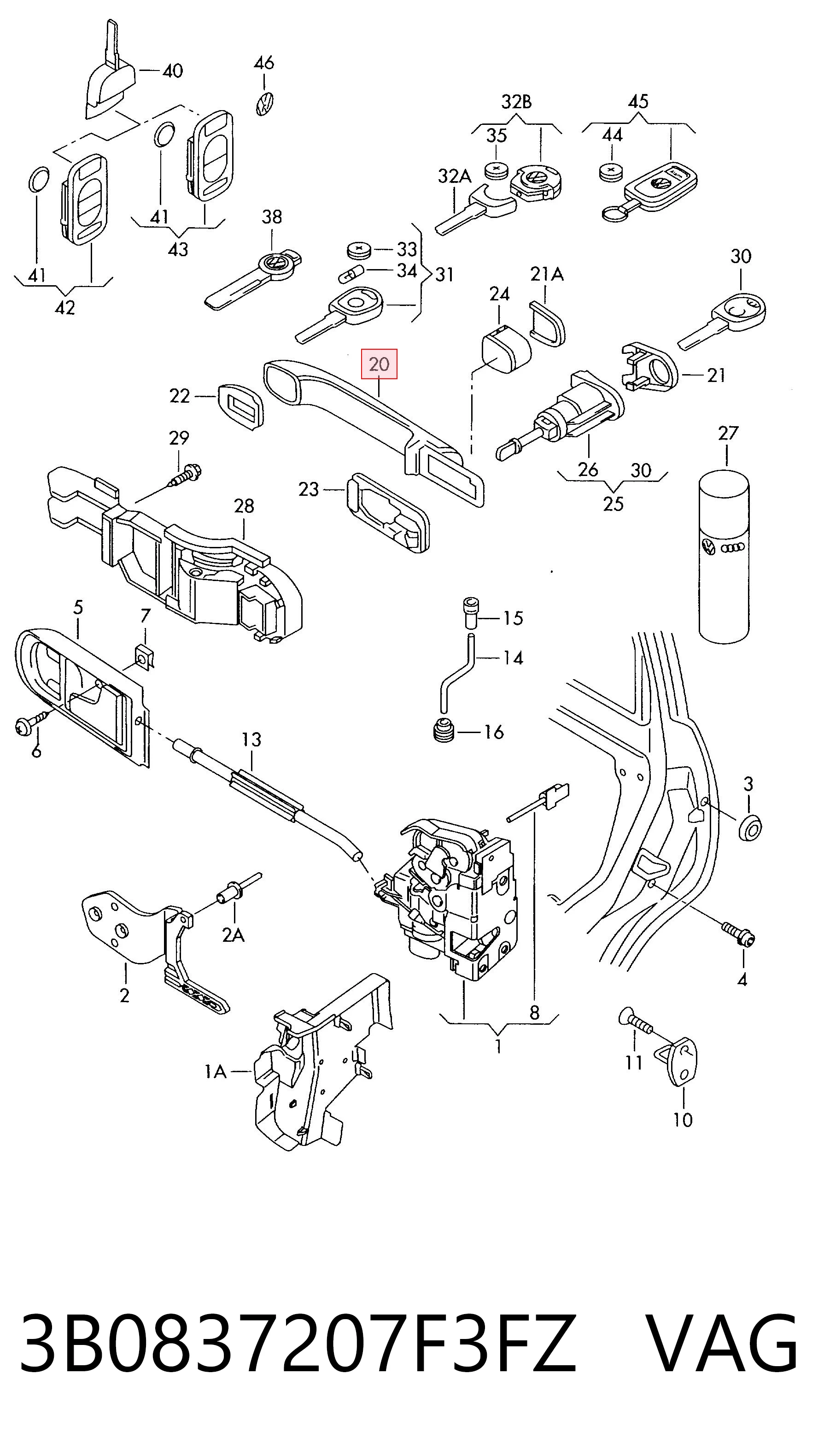 3B0837207F3FZ VAG Manecilla de puerta exterior delantero