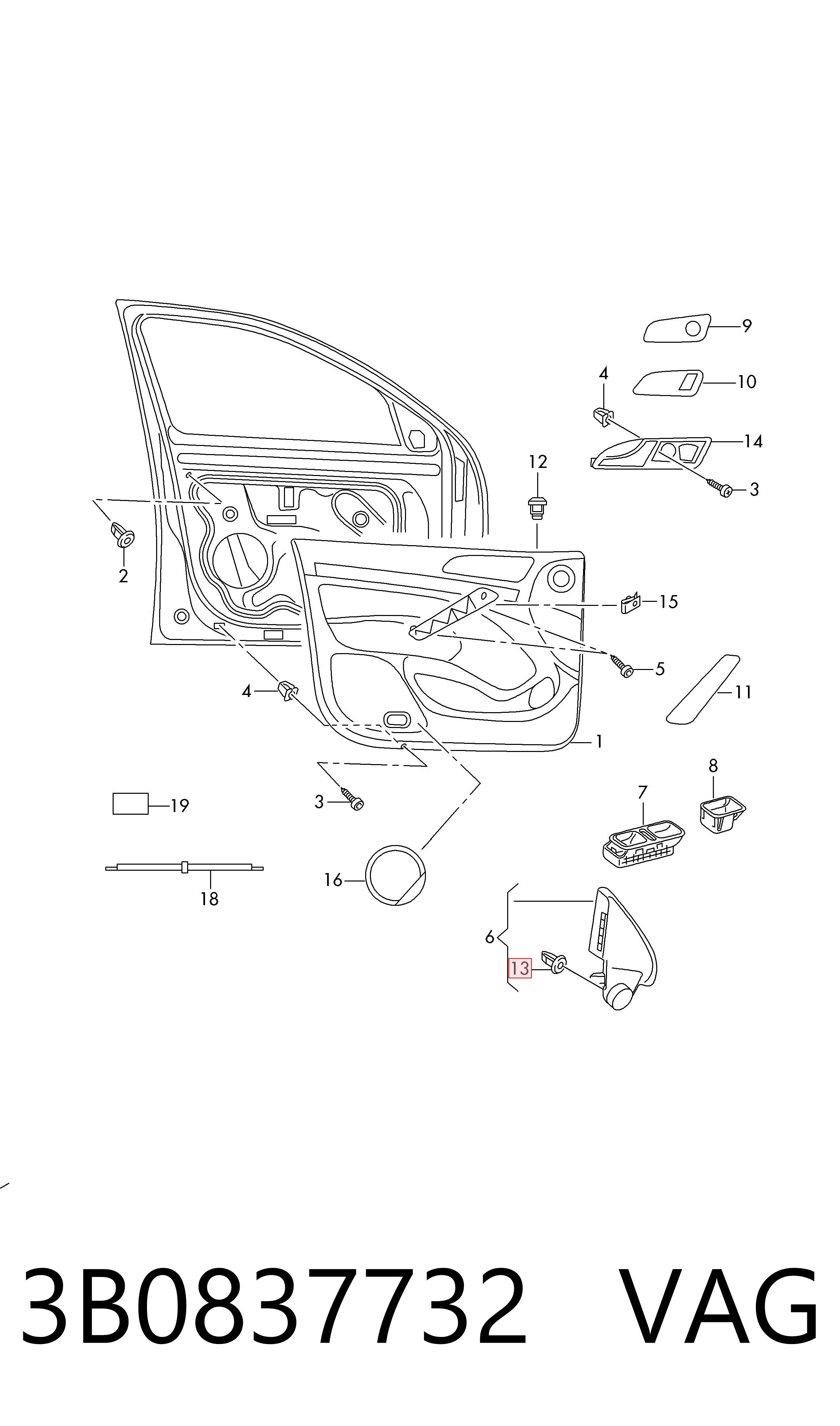 Clip de fijación del guardabarros delantero VAG 3B0837732 precio, desde 0,37 EUR