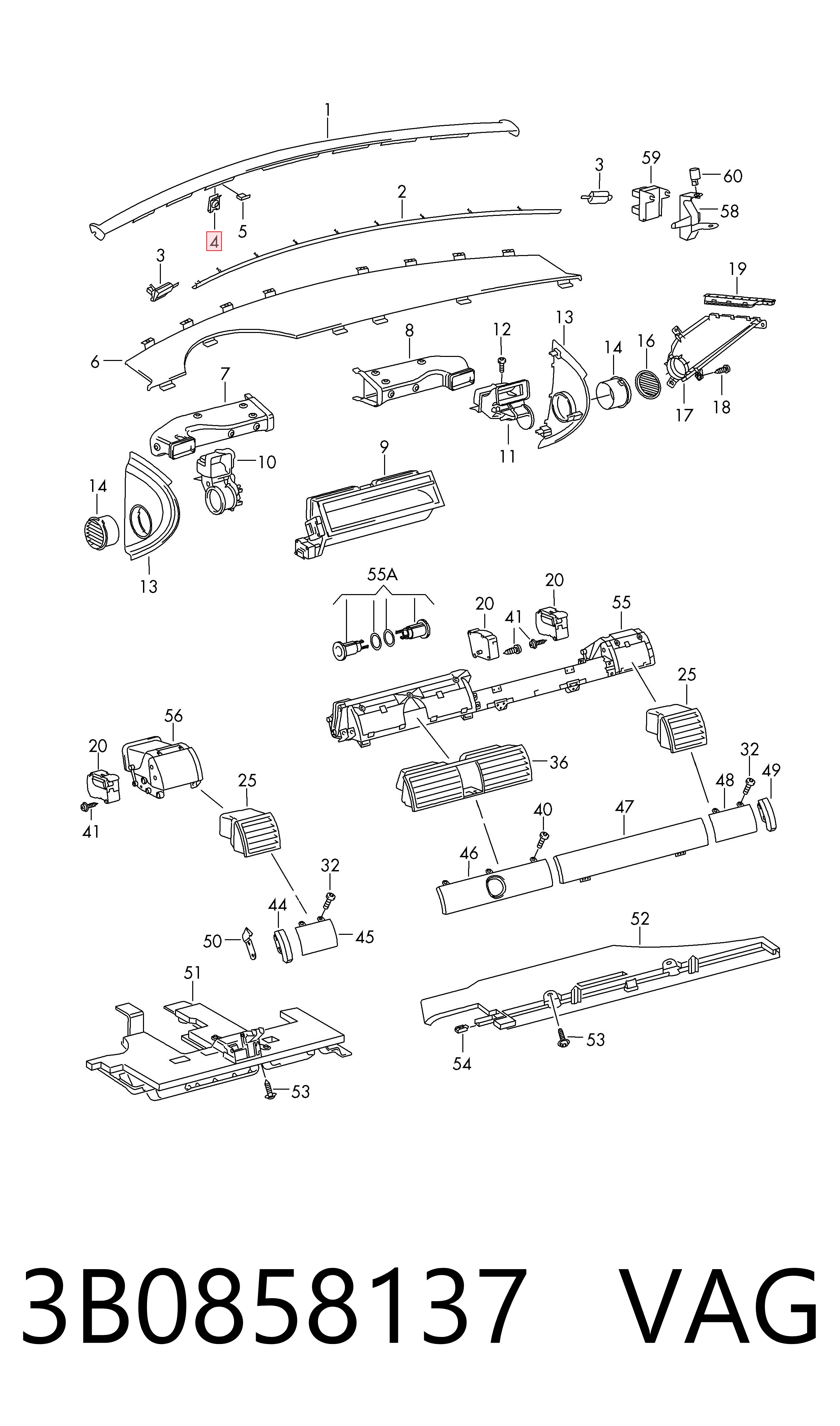 3B0858137 VAG Clip de fijación del guardabarros delantero