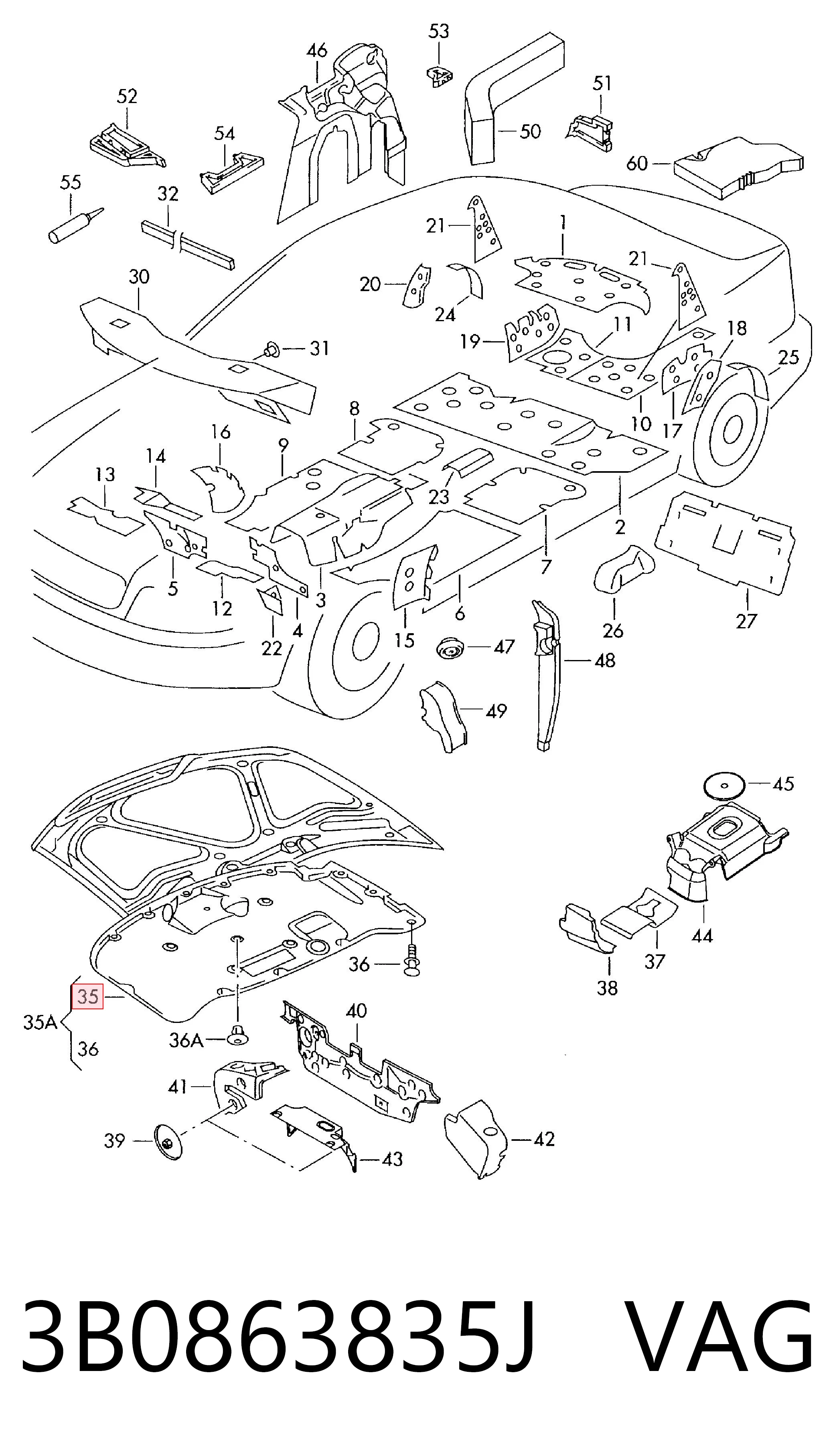 Aislamiento del Capó Volkswagen Passat  (3B3)