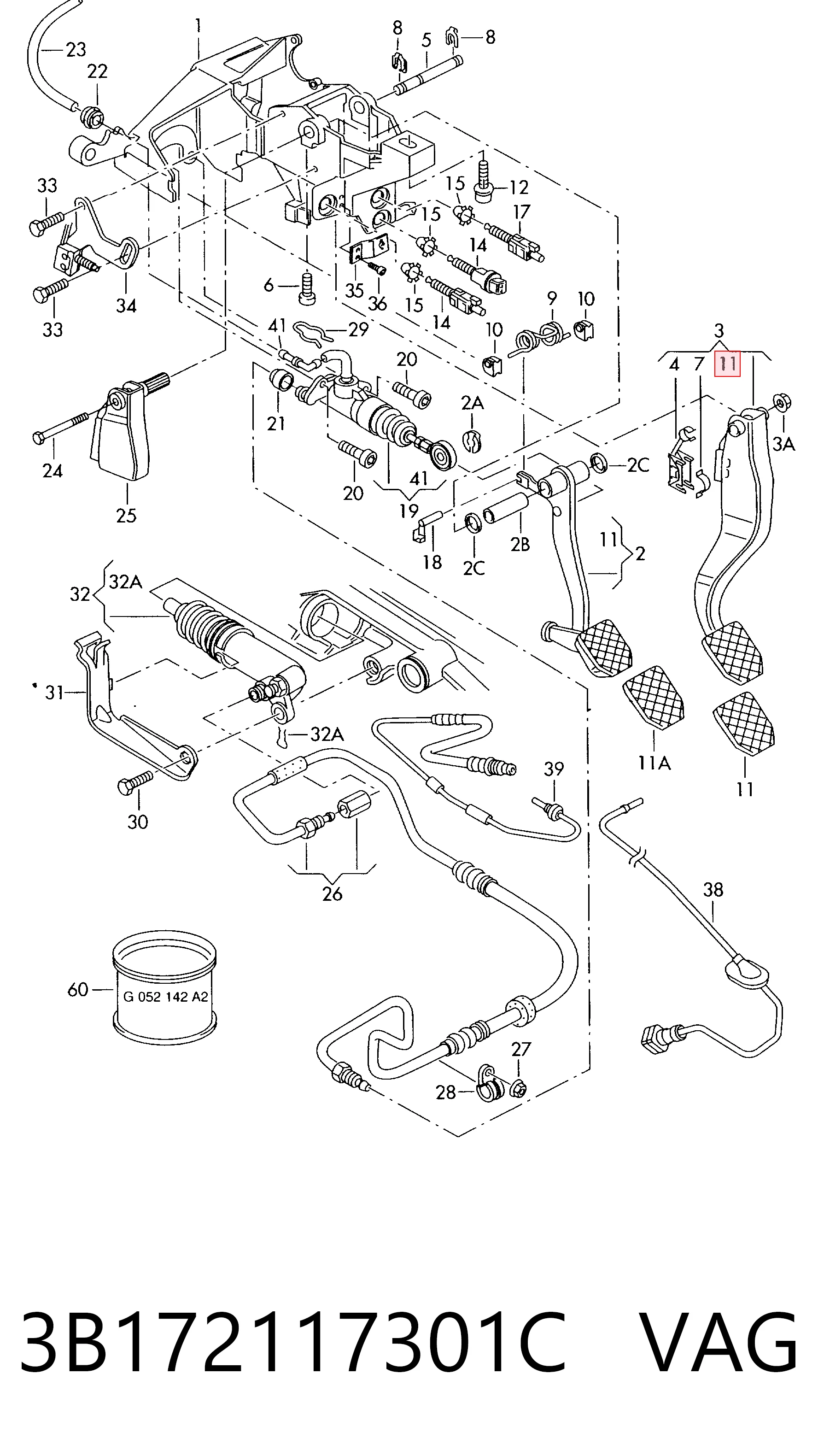 Cubierta de pedal de freno 3B172117301C VAG