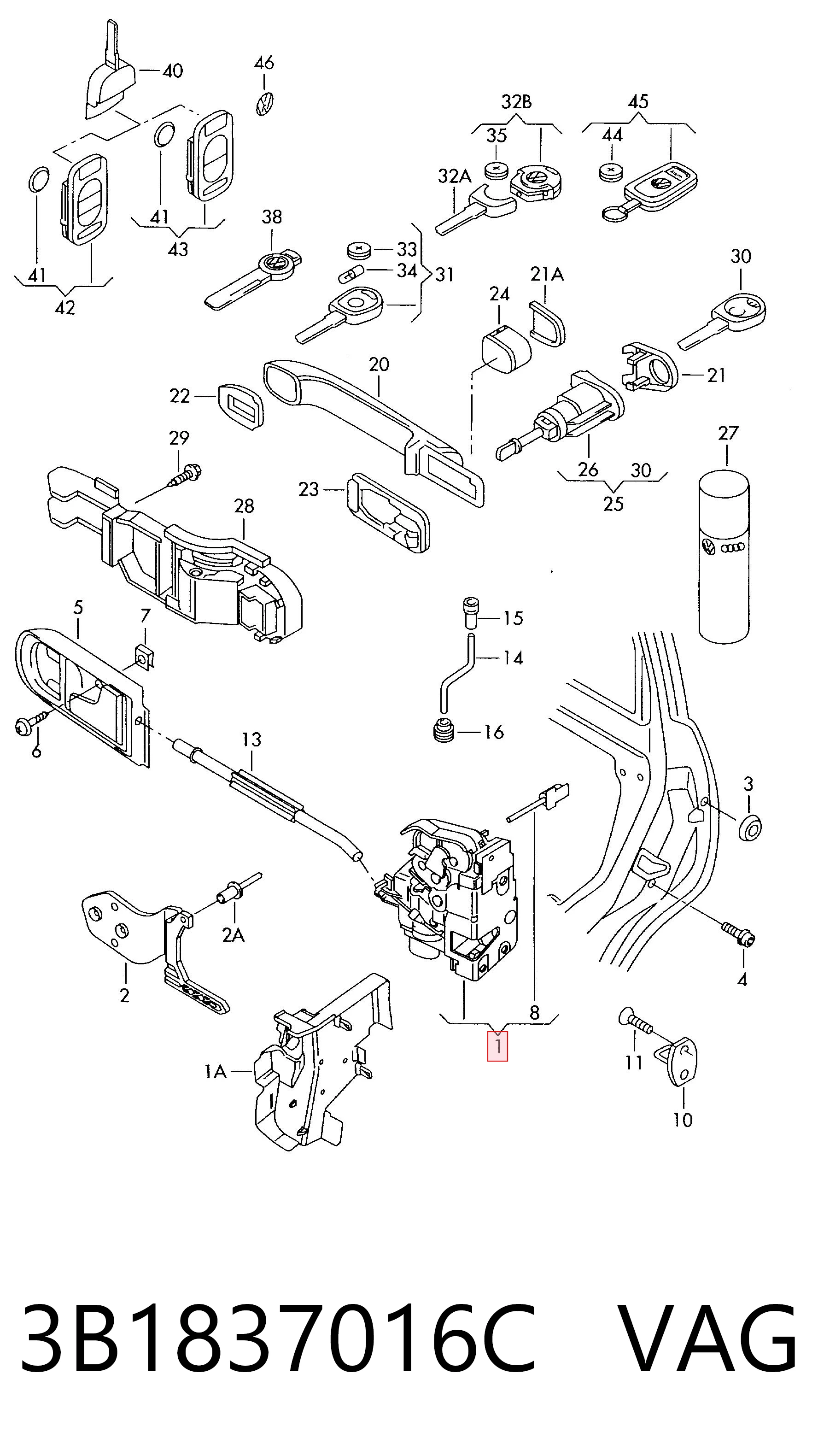3B1837016C VAG Cerradura delantera derecha