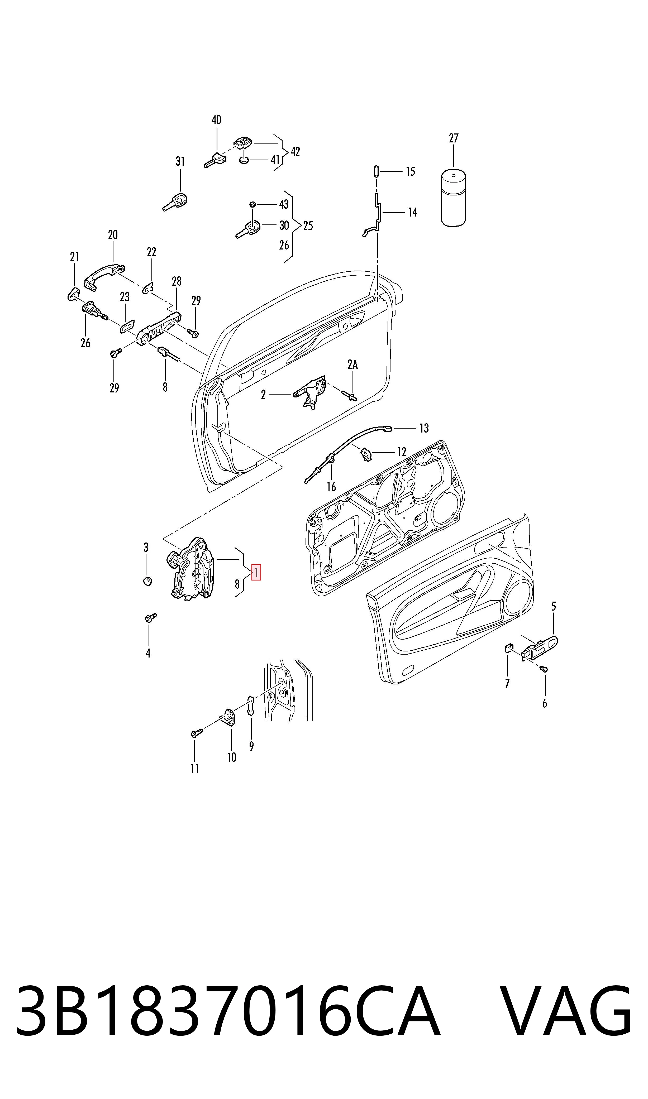 3B1837016CA VAG Cerradura delantera derecha