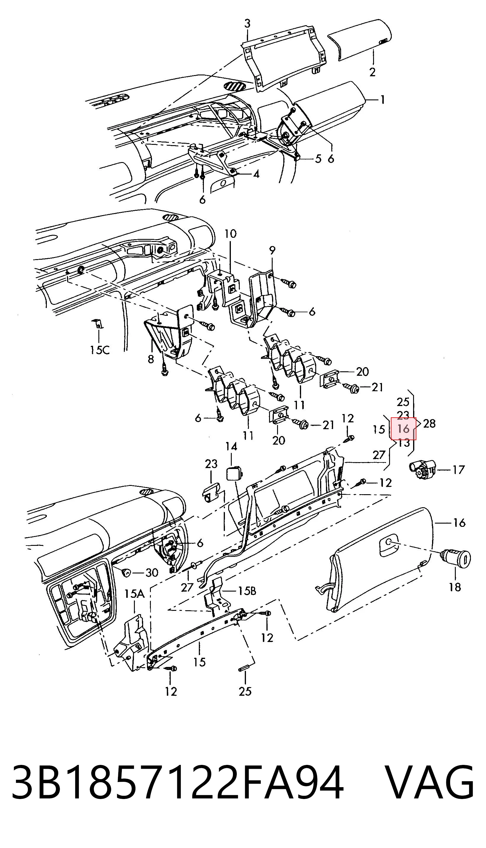 Tapa guantera para Volkswagen Passat 3B3