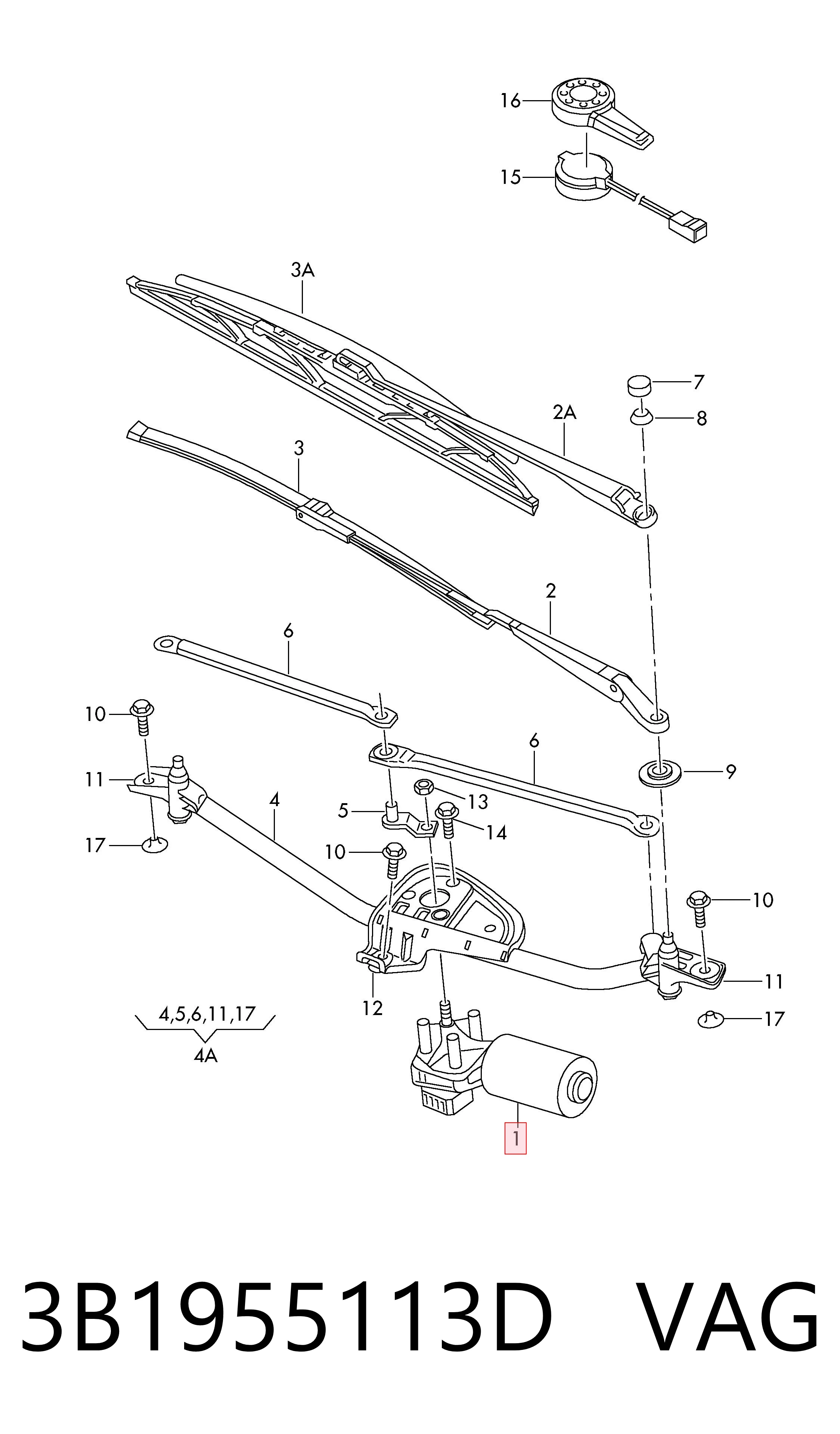 3B1955113D VAG Motor del limpiaparabrisas