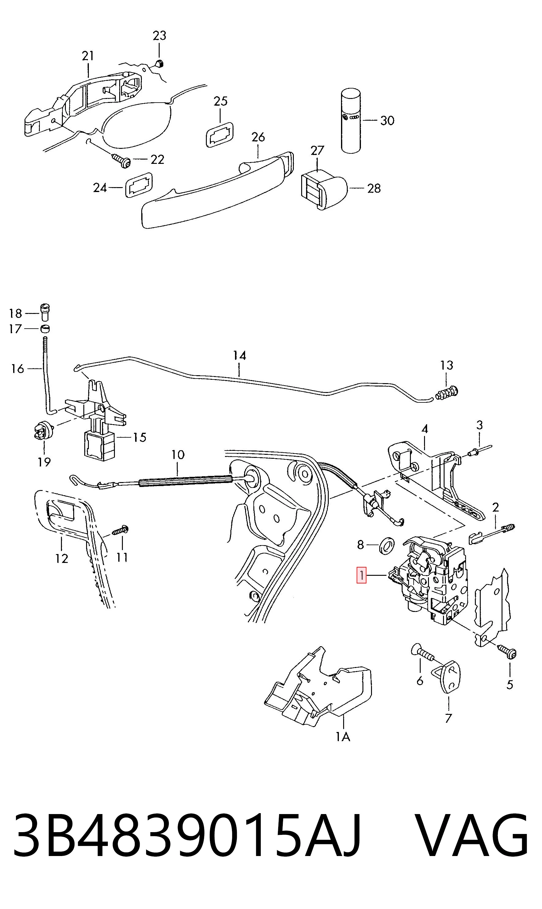 Cerradura de puerta trasera izquierda 3B4839015AJ VAG