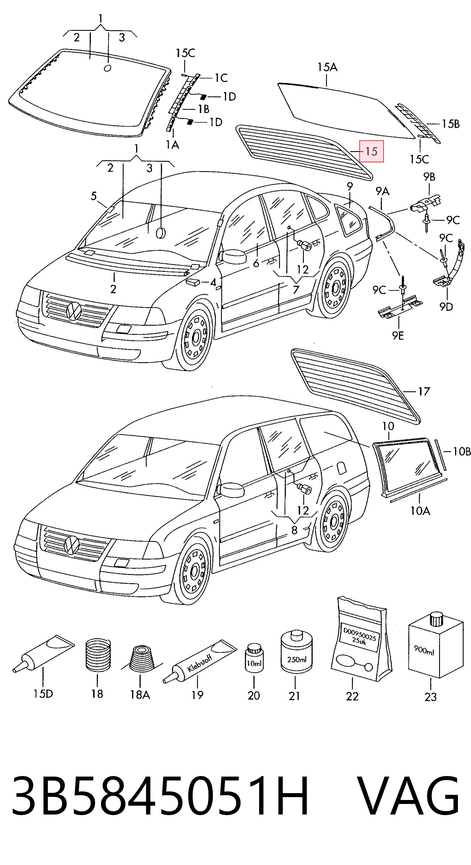 Luna trasera para Volkswagen Passat 3B3