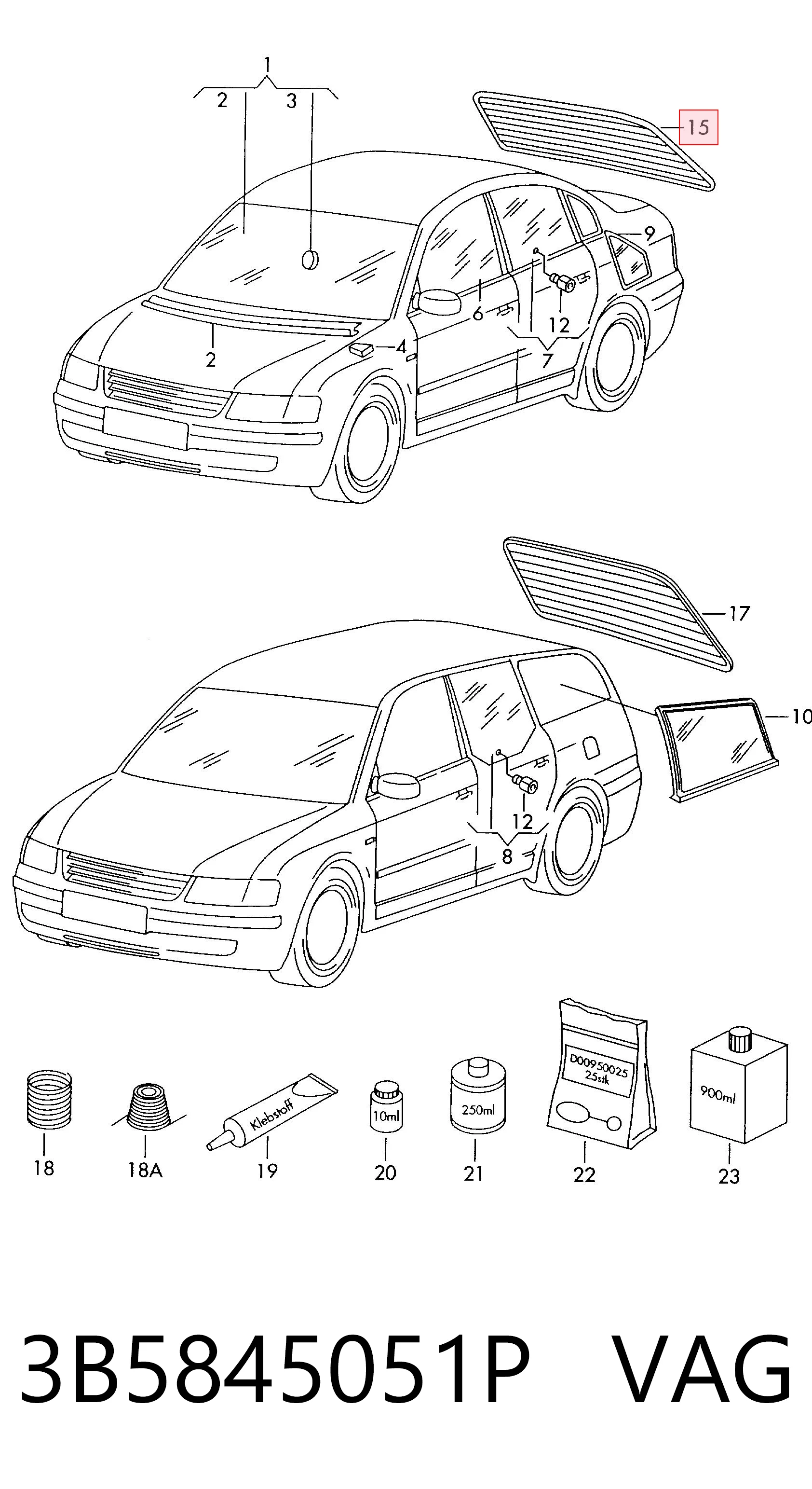 Vidrio trasero para Volkswagen Passat B5 3B3