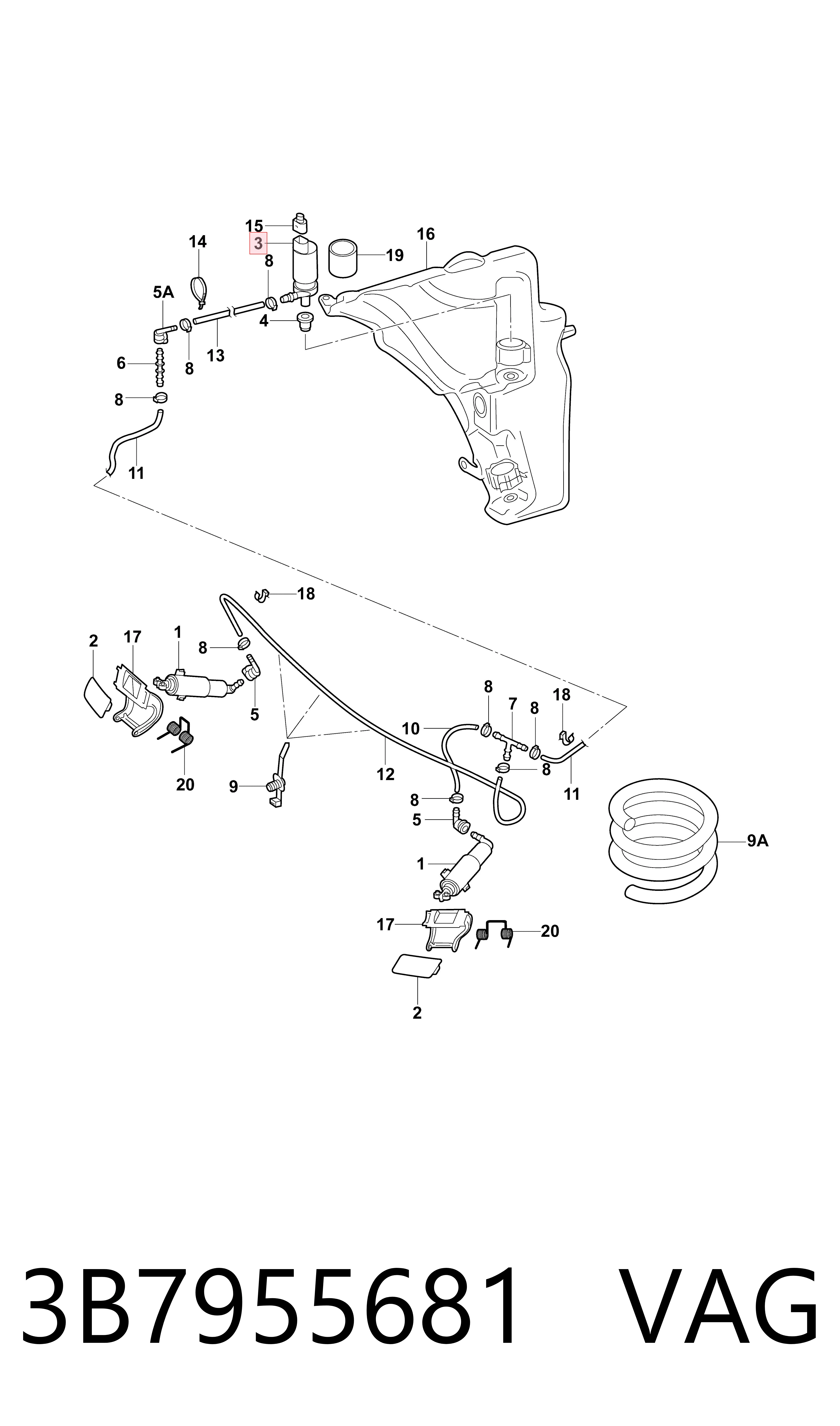 3B7955681 VAG Bomba-motor de lavafaros
