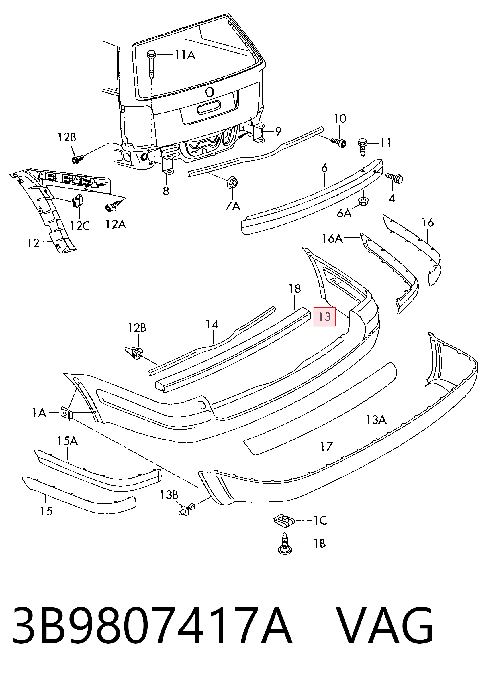 Defensa trasero para Volkswagen Passat B5 3B6
