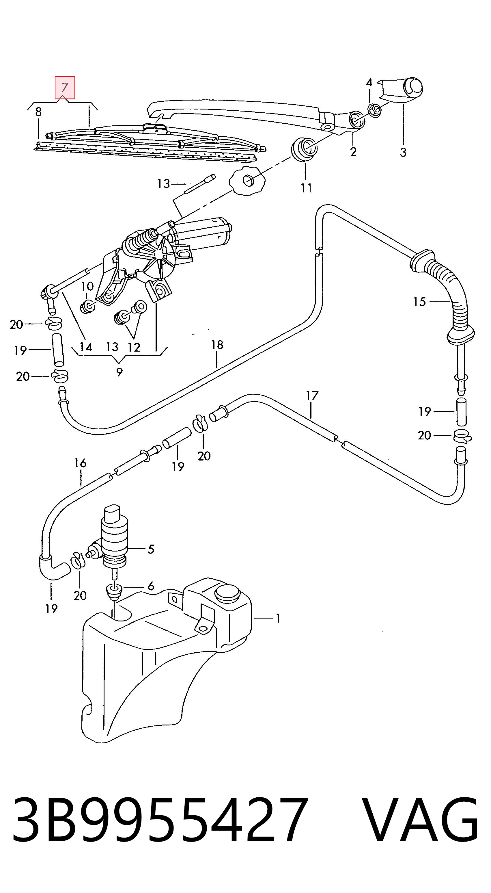 3B9955427 VAG Limpiaparabrisas trasero