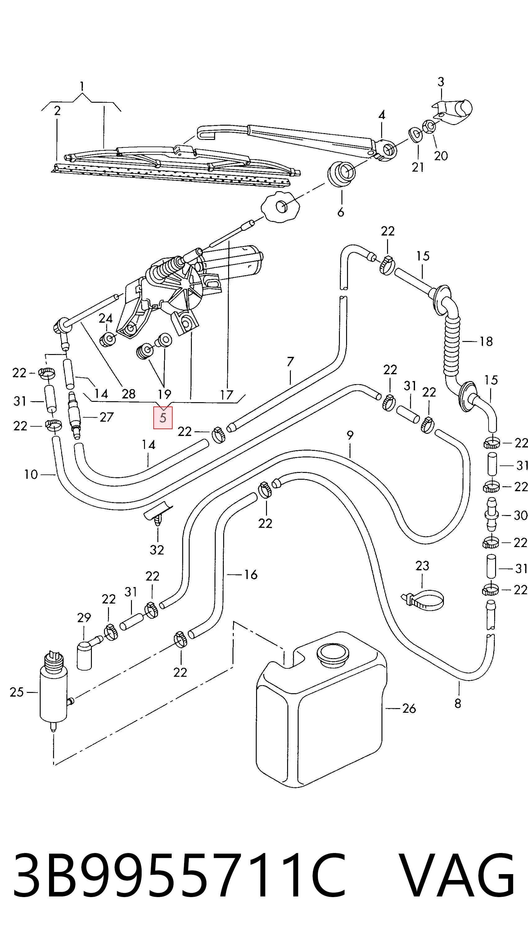 3B9955711C VAG Motor del limpiaparabrisas trasero
