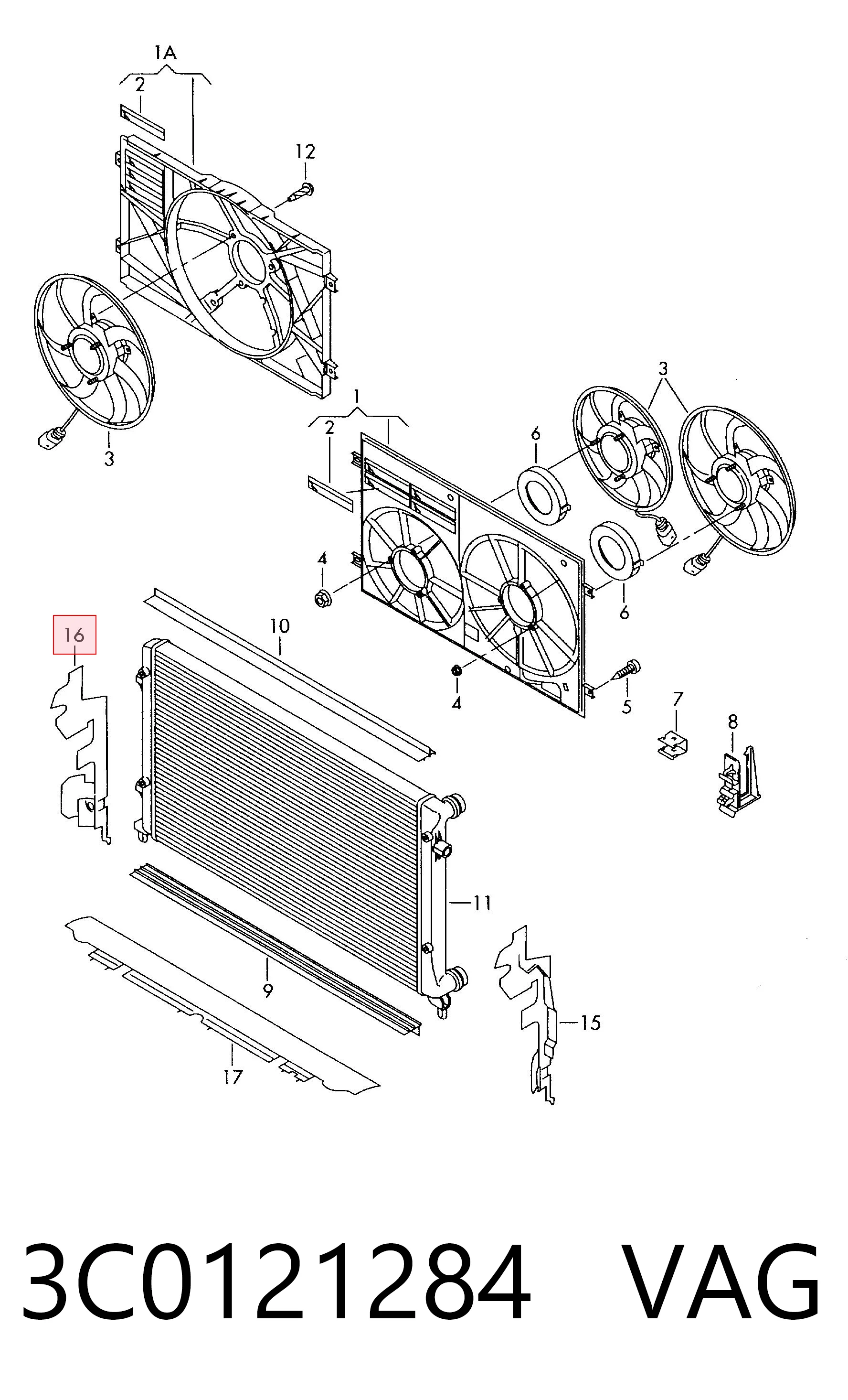 3C0121284 VAG Deflector de aire del radiador derecho