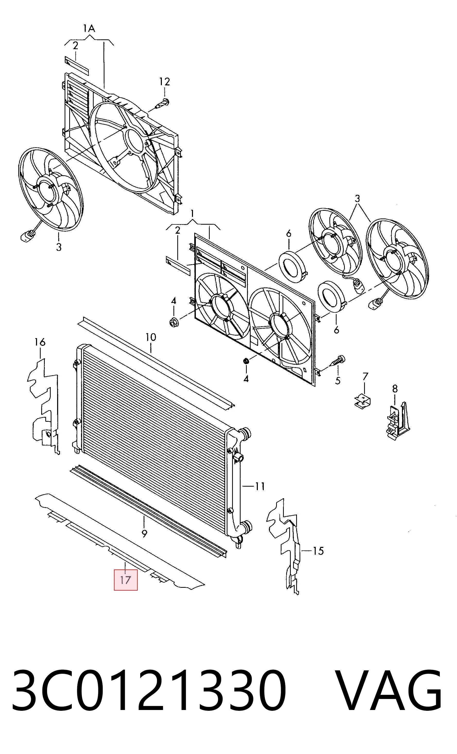 3C0121330 VAG Deflector de aire superior del radiador