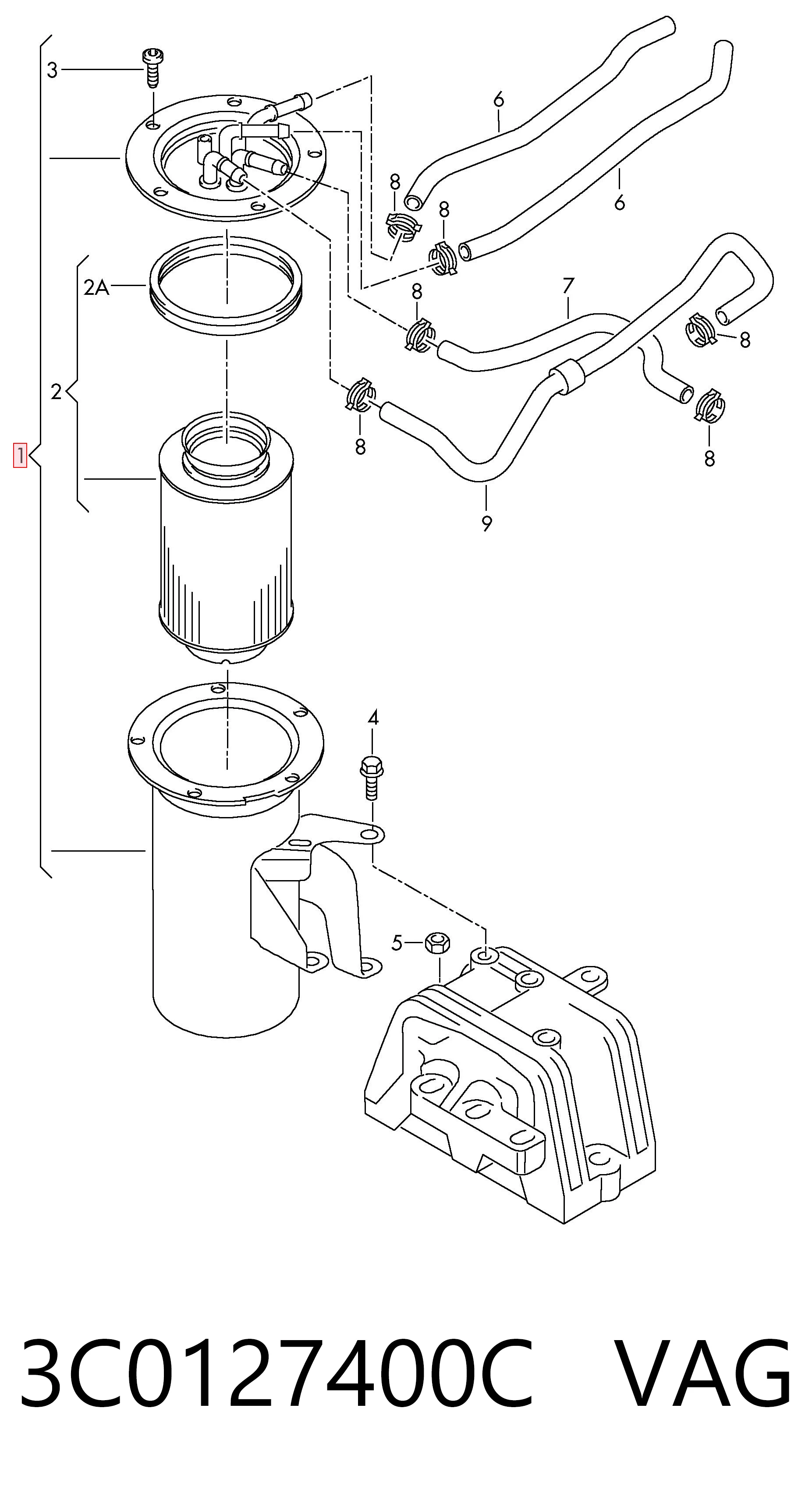 3C0127400C VAG Caja del filtro de combustible