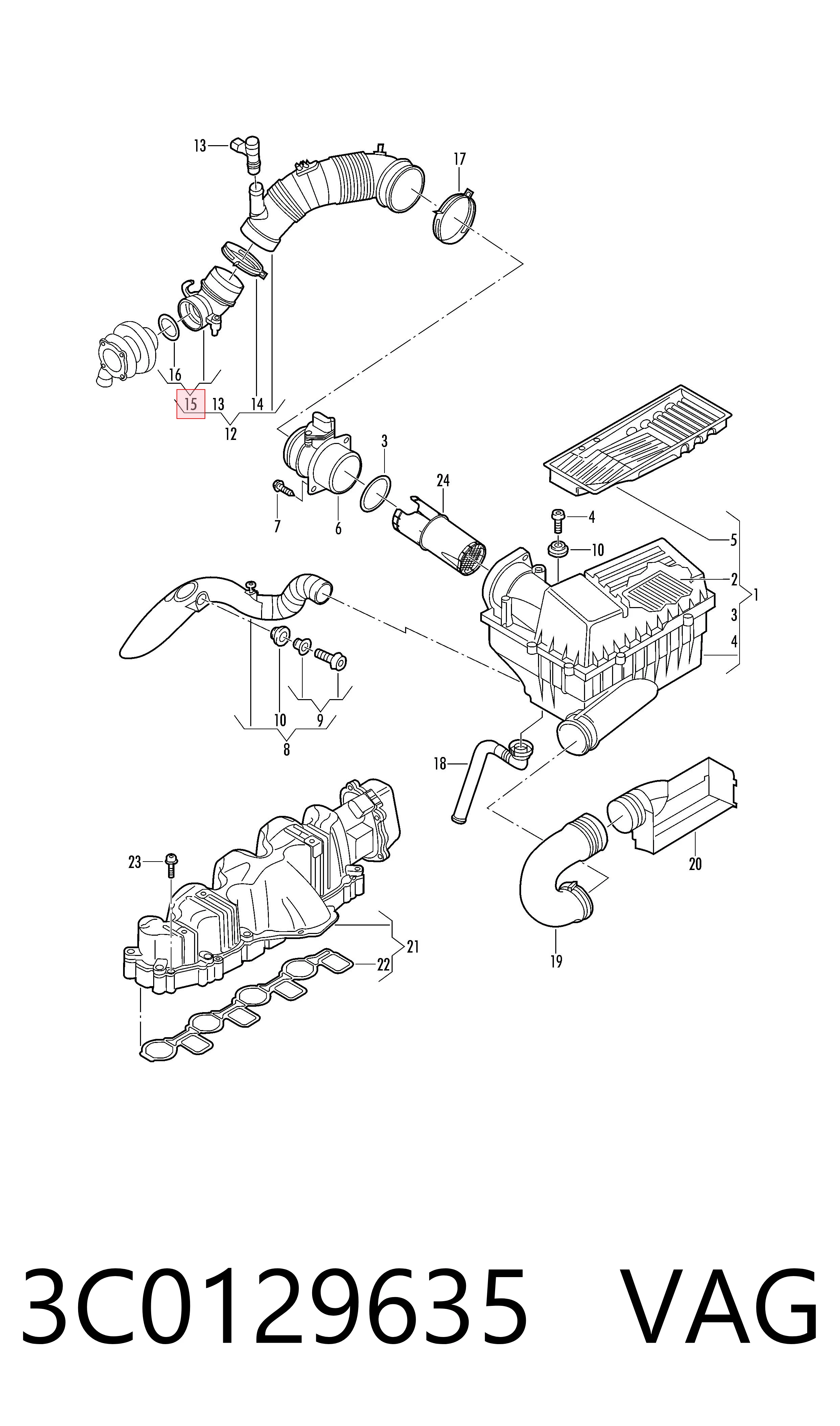 3C0129635 VAG Tubo de admisión de aire al turbocompresor