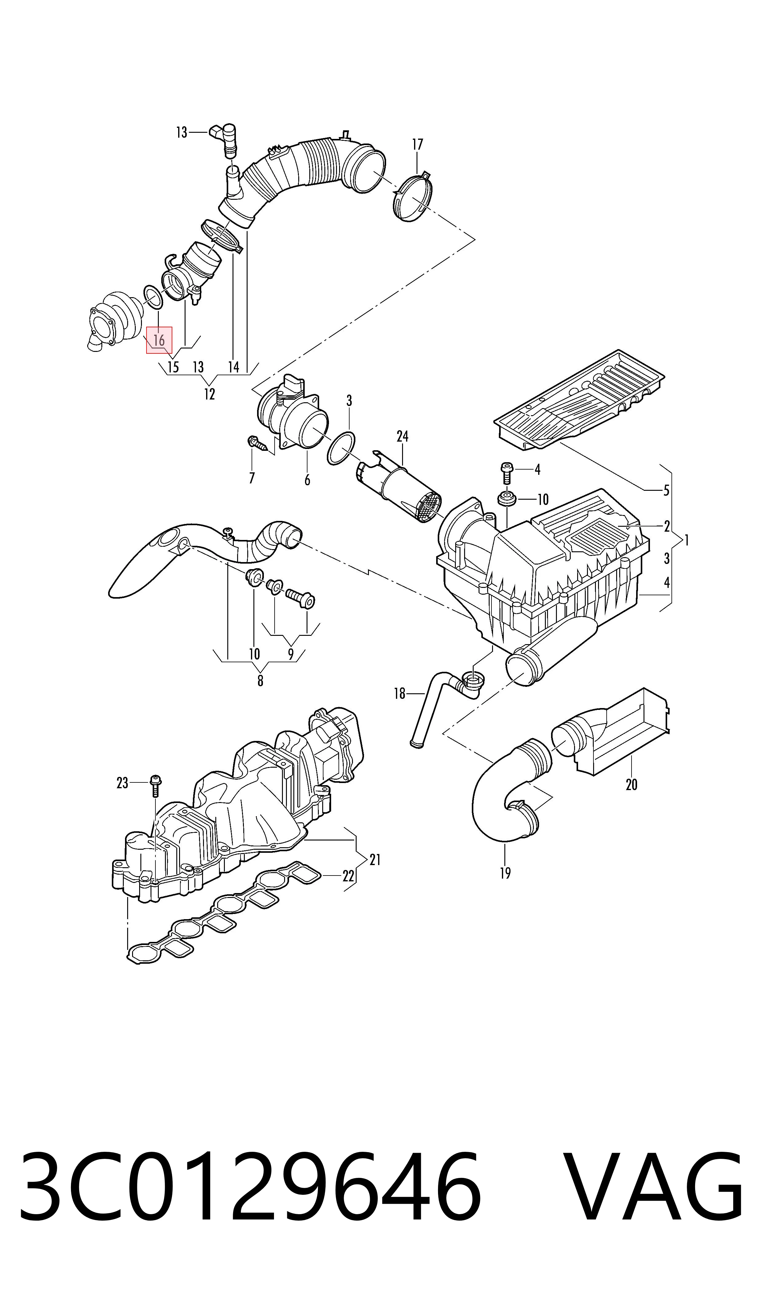 3C0129646 VAG Junta de turbocompresor de admisión