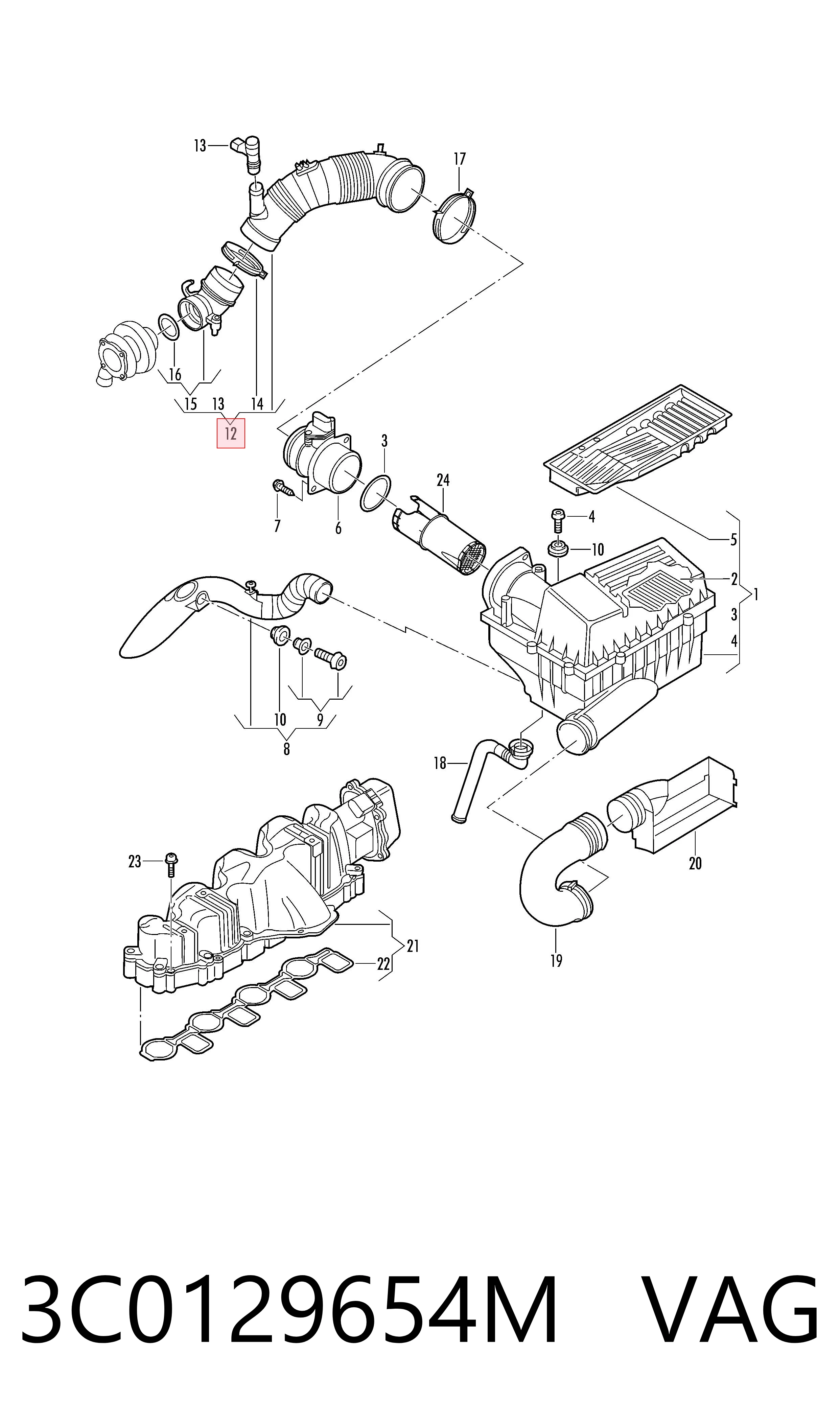 Conducto de aire, salida del filtro de aire VAG 3C0129654M precio, desde 39,20 EUR