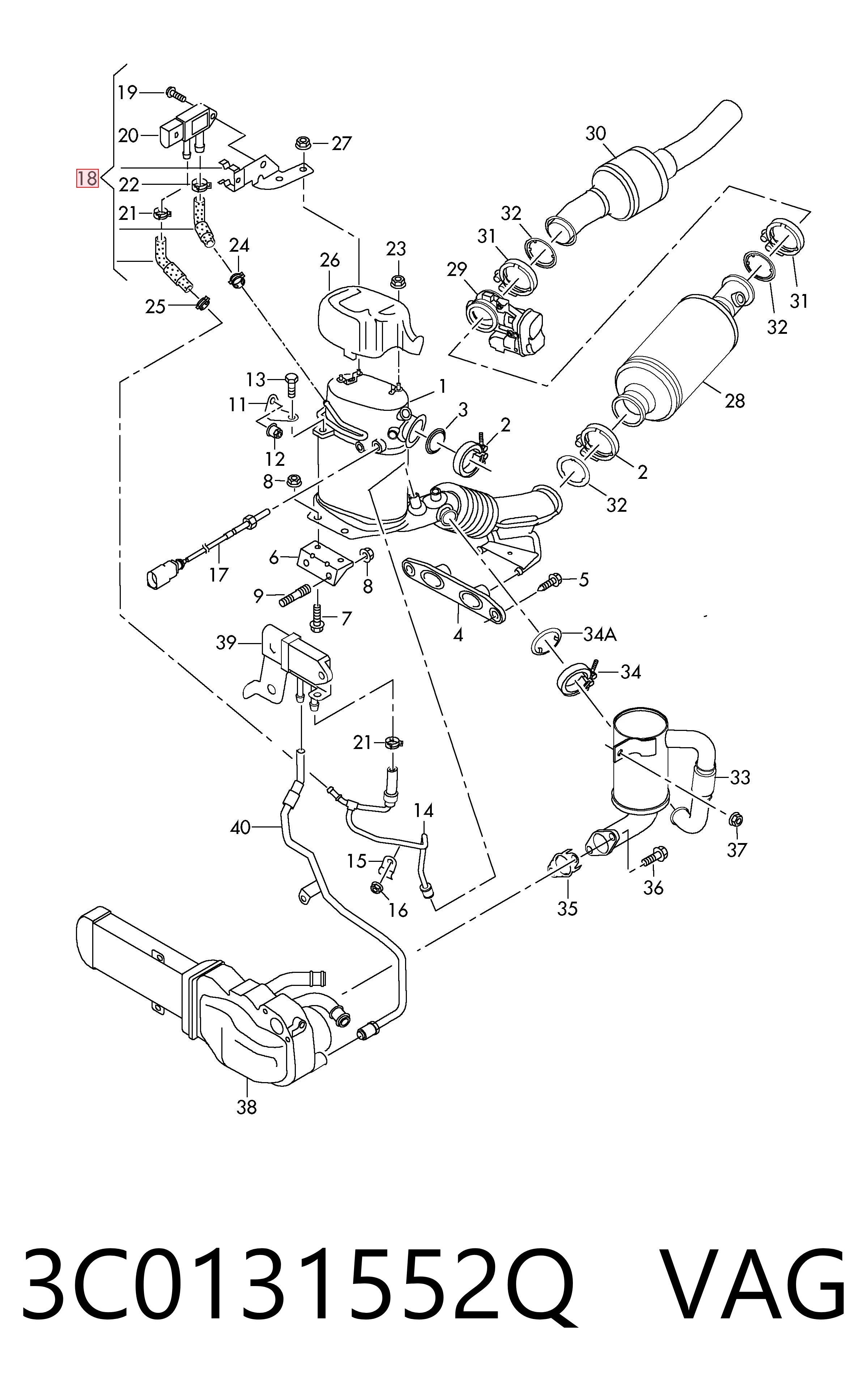 3C0131552Q VAG Sensor de presion de escape
