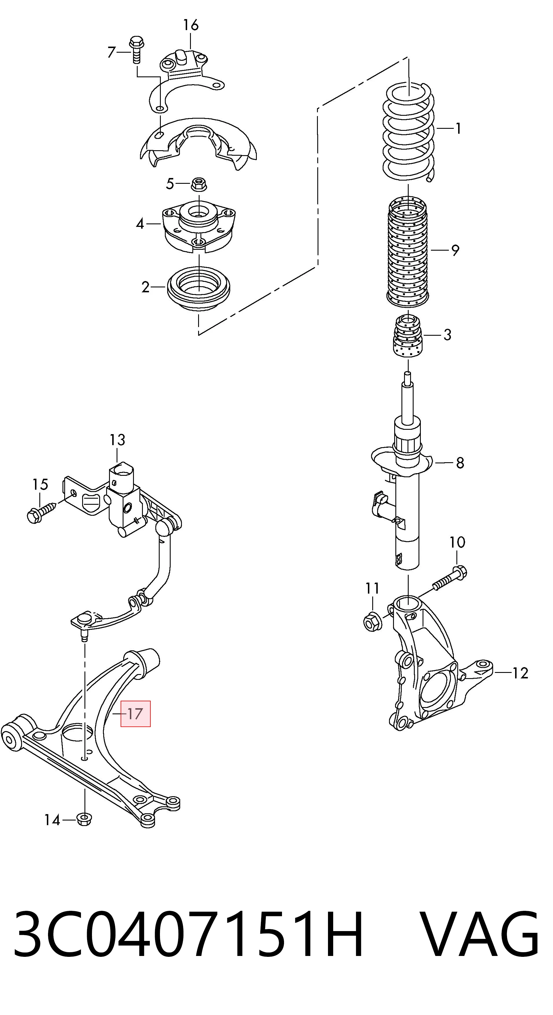 Brazo inferior izquierdo/derecho de suspensión delantera VAG 3C0407151H precio, desde 63,89 EUR