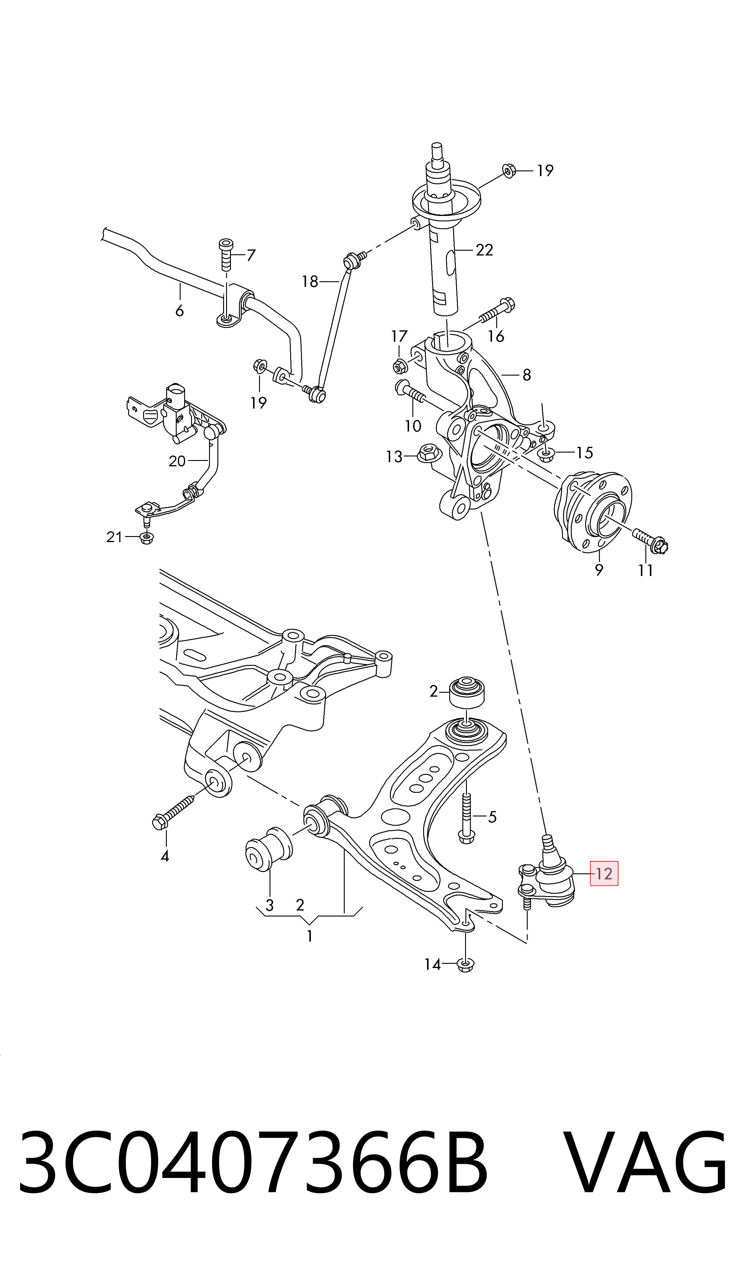 3C0407366B VAG Soporte de bola inferior derecho