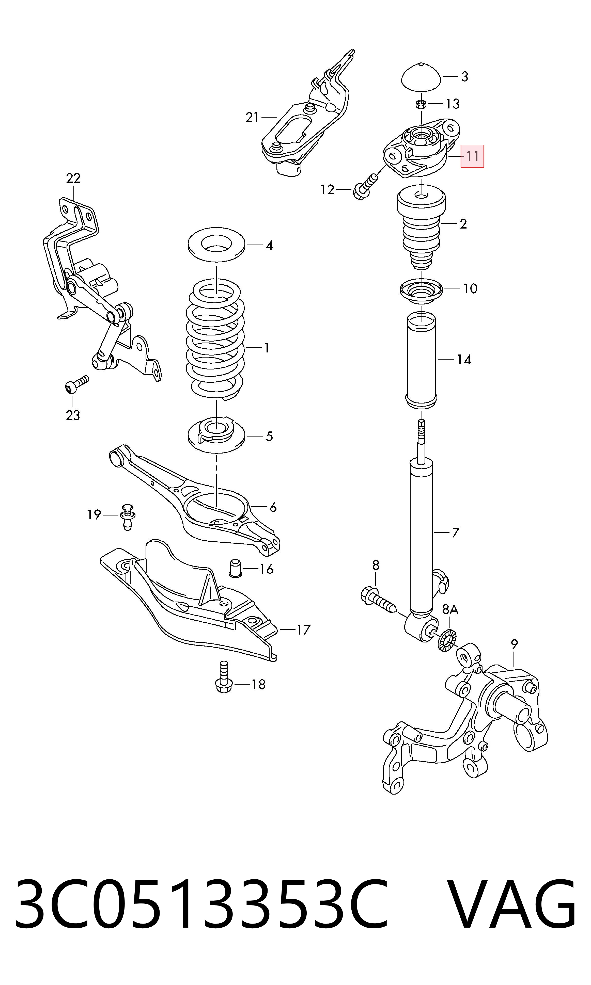 3C0513353C VAG Soporte amortiguador trasero